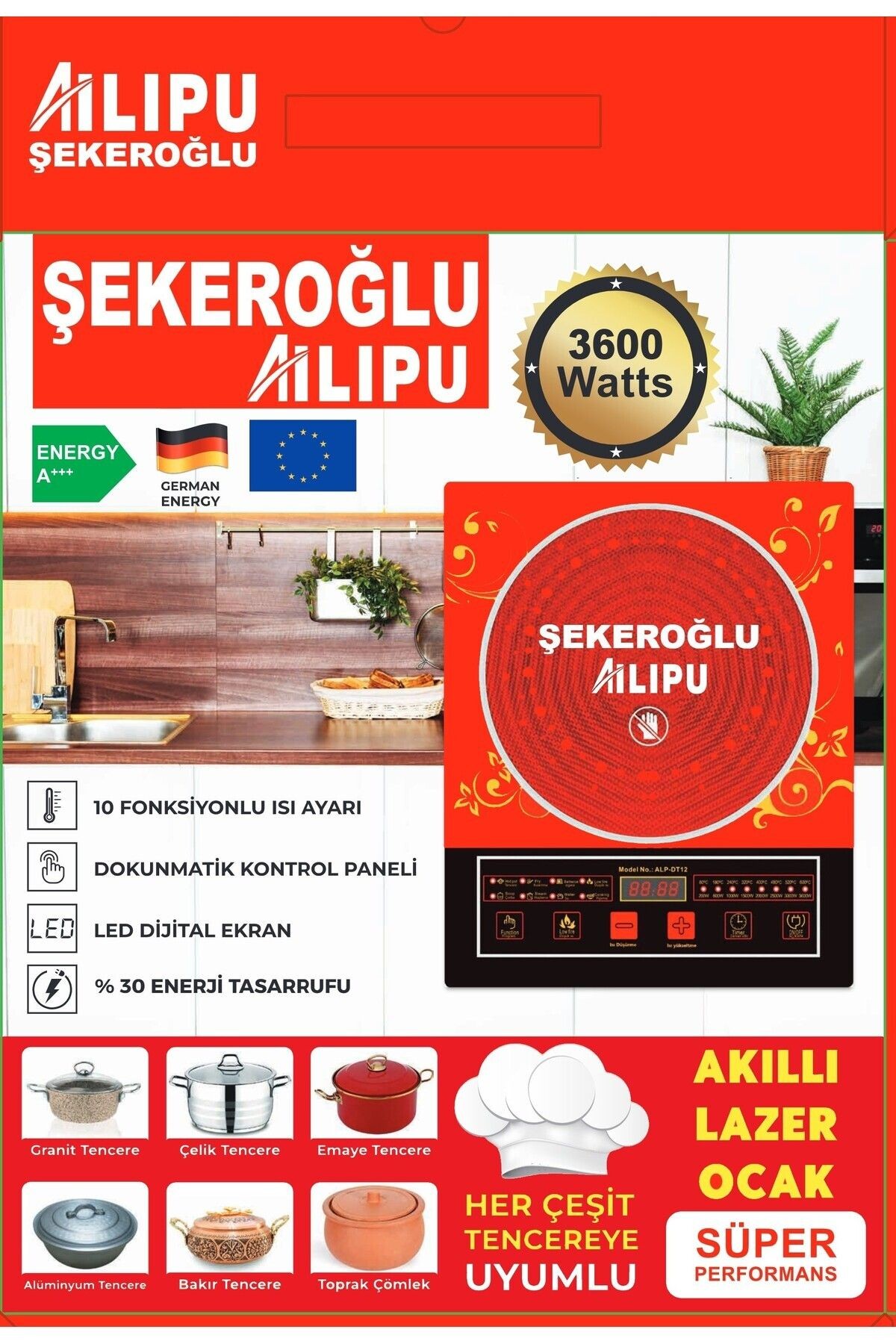 Ailepu Her Tencereye Uyumlu 3500 watt Elektrikli Lazer Ocak