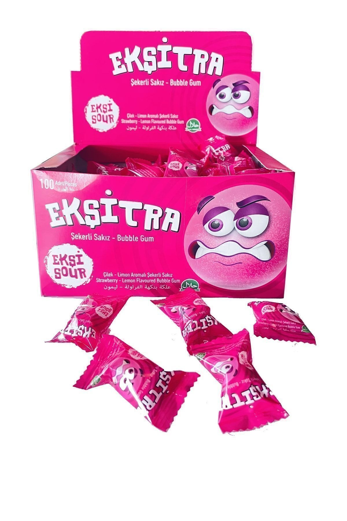 Ekşitra Çilek Aromalı Ekşi Şekerli Sakız 100 Adet