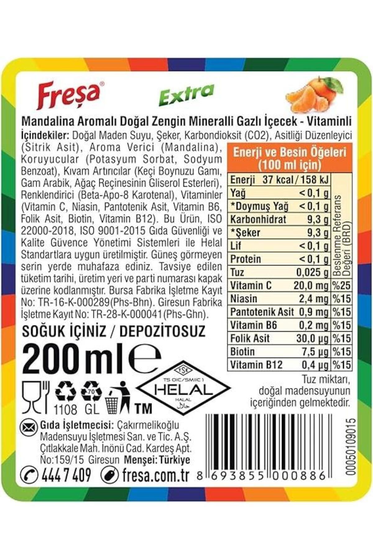 Freşa Extra Mandalina Aromalı Maden Suyu 200 Ml X 6 Adet