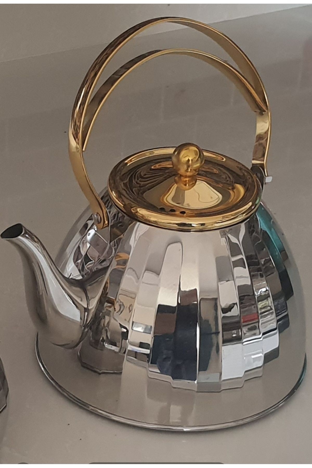 2Li Lüks Alman Süzgeçli Gold Kulplu Çaydanlık Ve Demlik Set