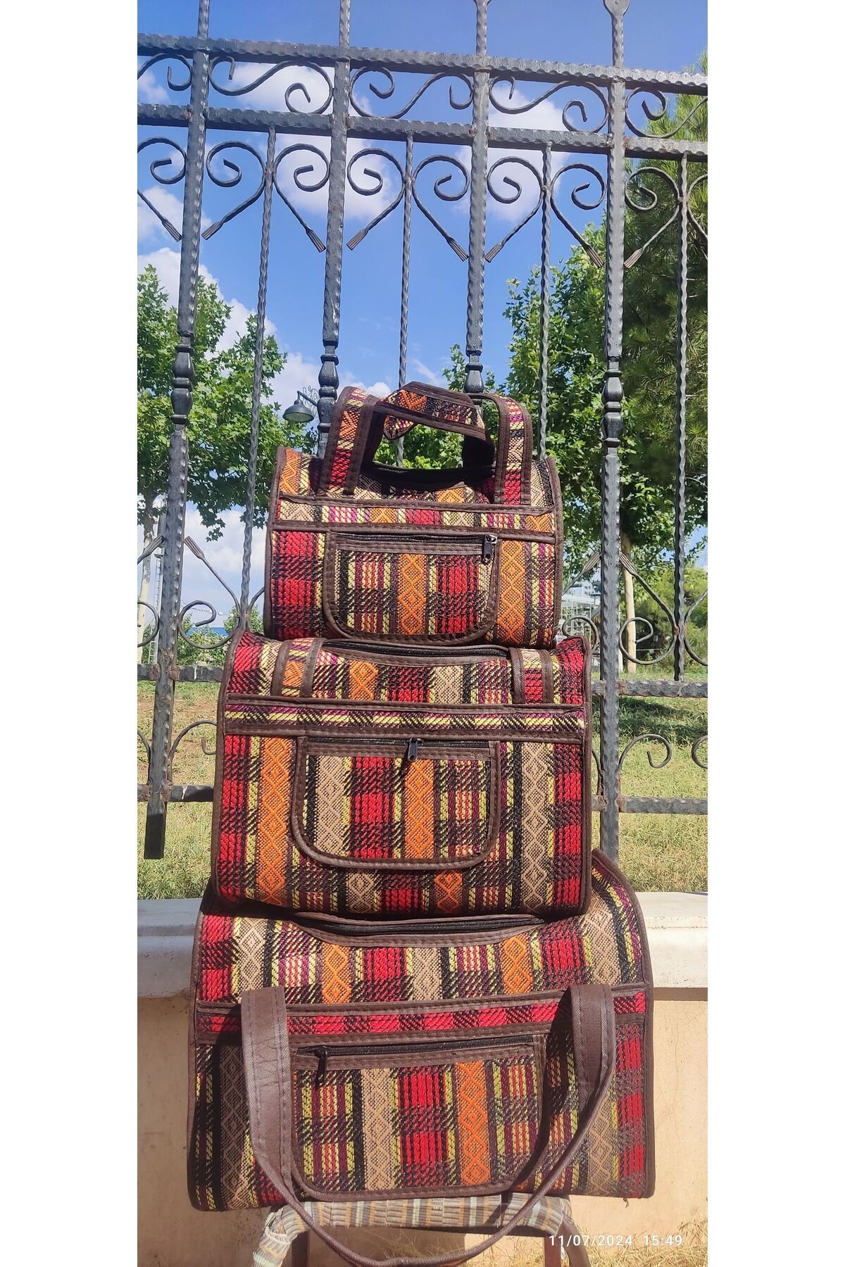 3 lü hasır çanta piknik ve plaj için