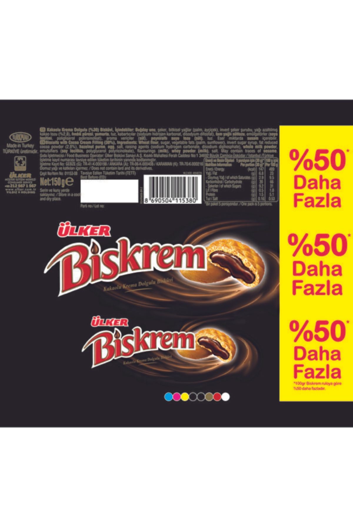 Biskrem Kakaolu Rulo %50 Daha Fazla 150 Gr X 18 Adet