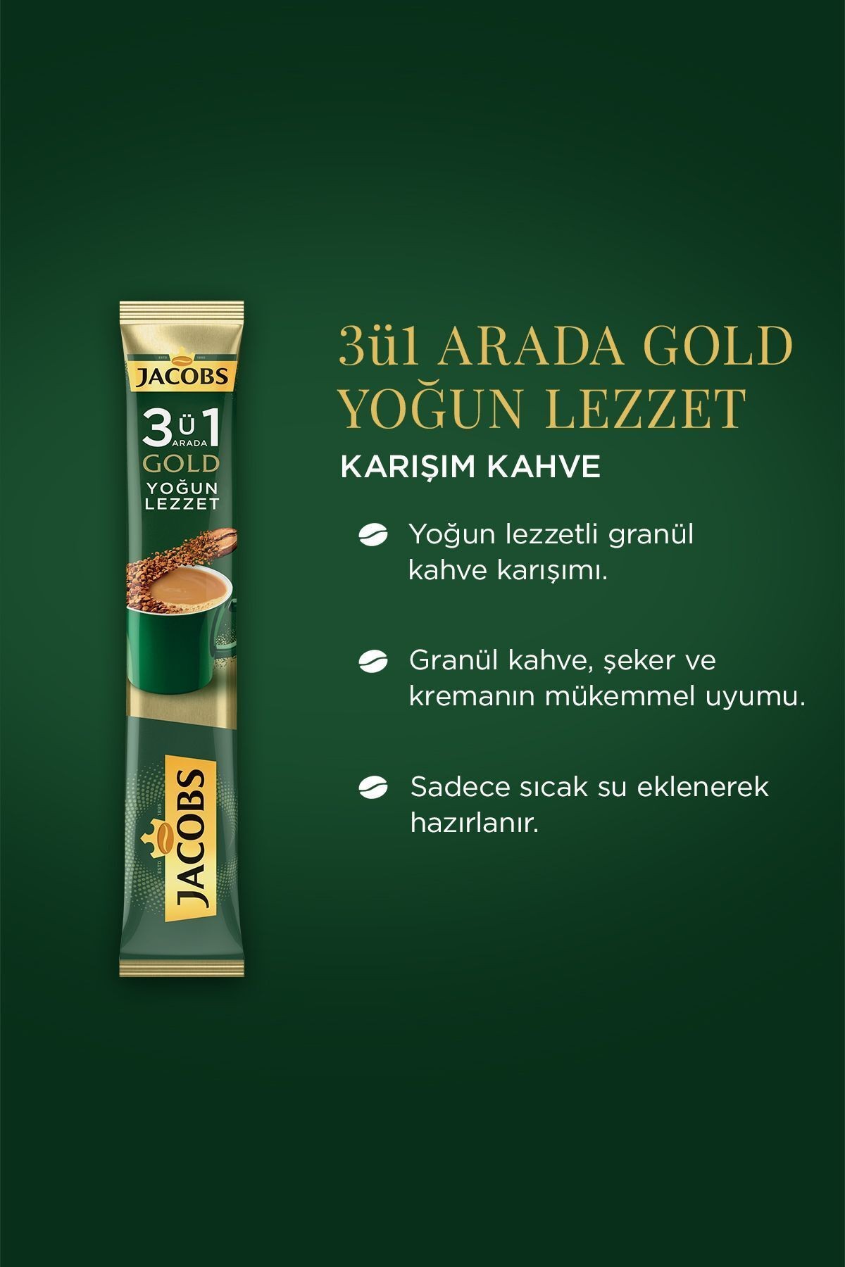 3'ü 1 Arada Gold Yoğun Lezzet Karışım Kahve 10'lu Paket
