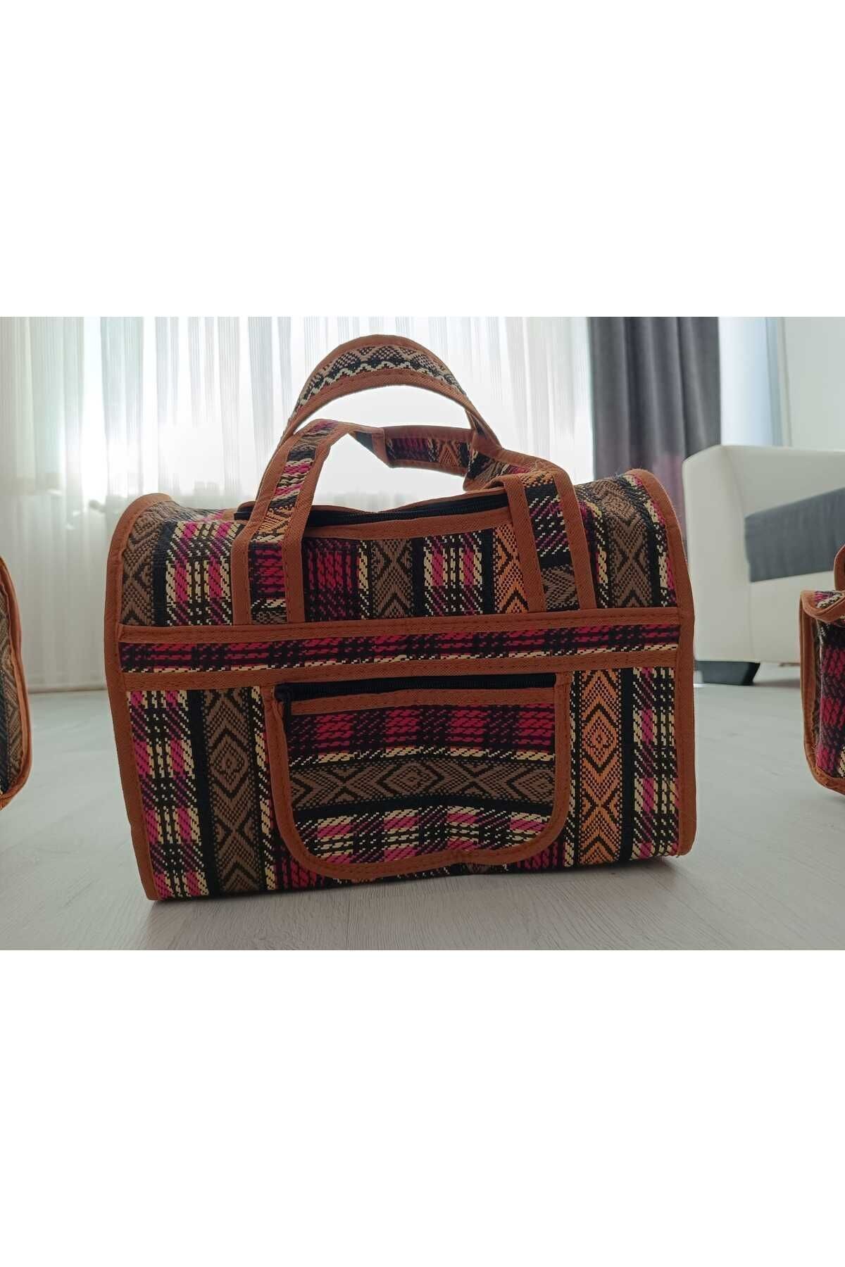 3’lü Hasır Model Kamp,Piknik,Aile El çantası (Renkli)