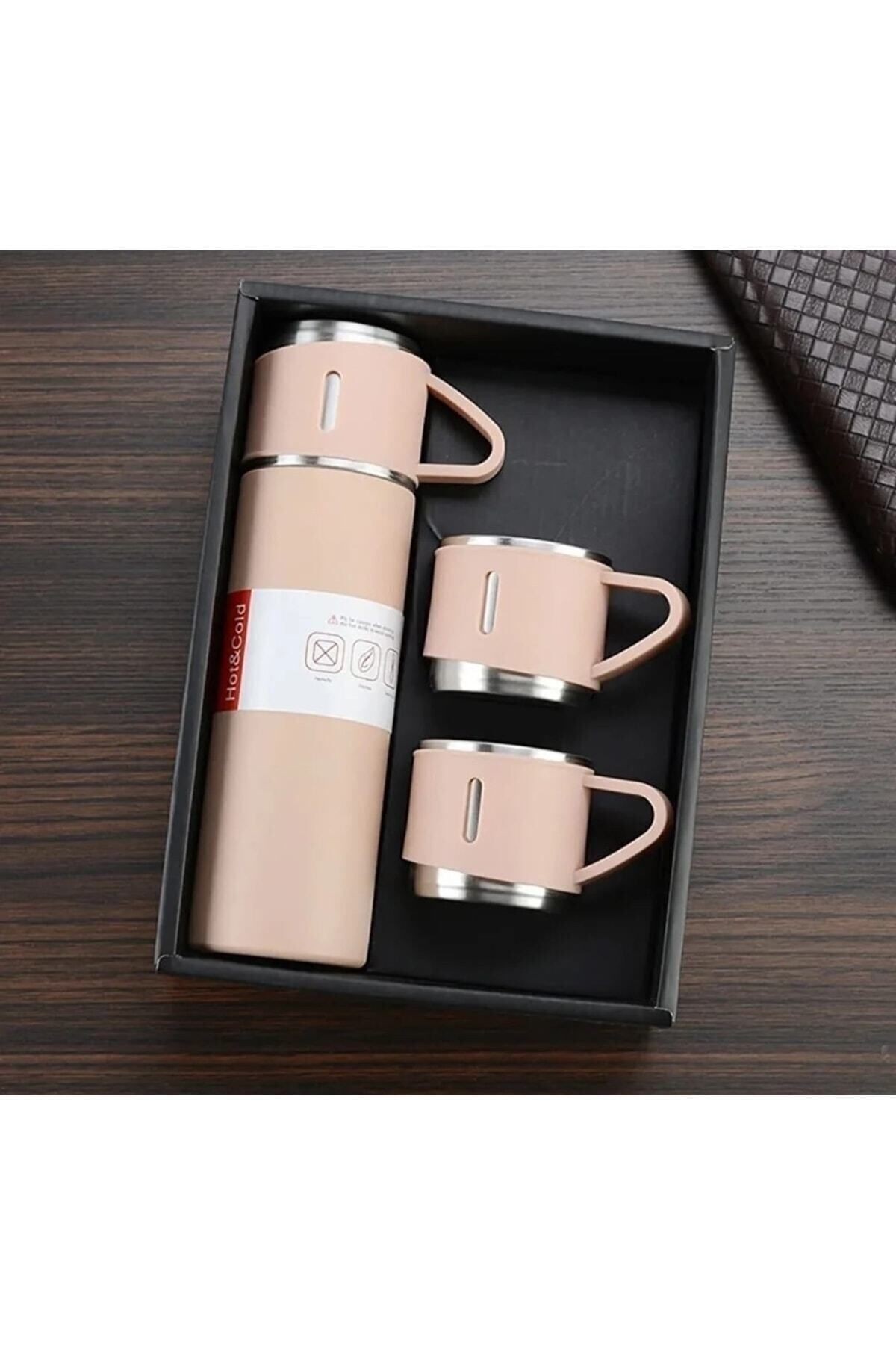 Vacuum Flask Set Üç Bardaklı Kutulu Paslanmaz Çelik Termos Seti 500 Ml