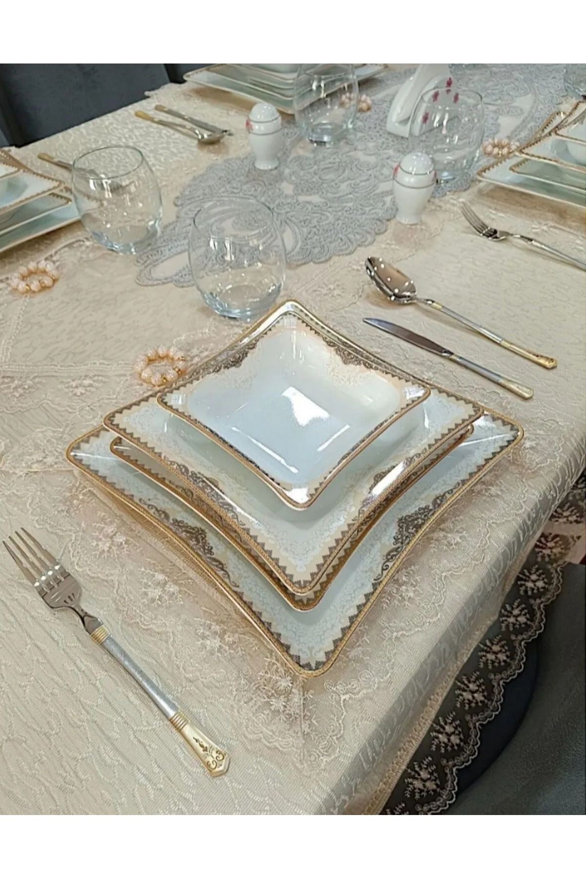 Pars Yemek Takımı 12 Kişilik 48 Parça Gold Osmanlı Desenli
