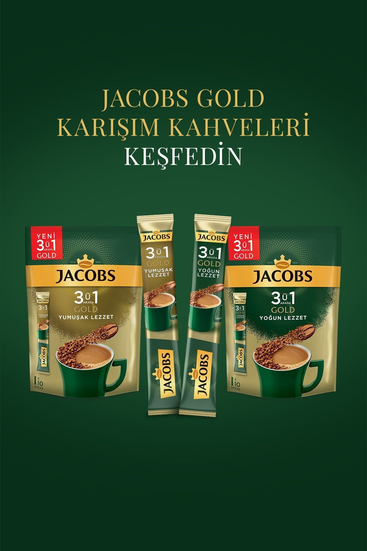 3'ü 1 Arada Gold Yoğun Lezzet Karışım Kahve 10'lu Paket