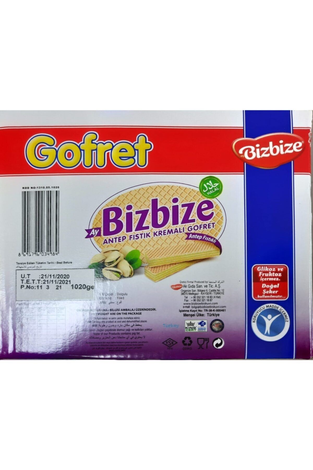 Gofret Antep Fıstıklı Kremalı Gofret 1000 Gr