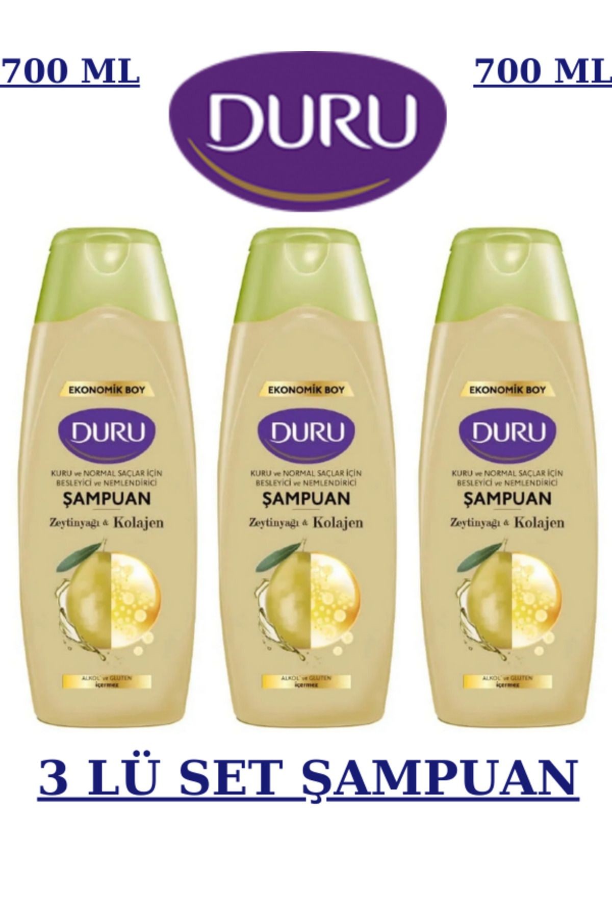 Kuru ve Normal Saçlar için Şampuan Zeytinyağı&Kolajen 700 ML 3 ADET