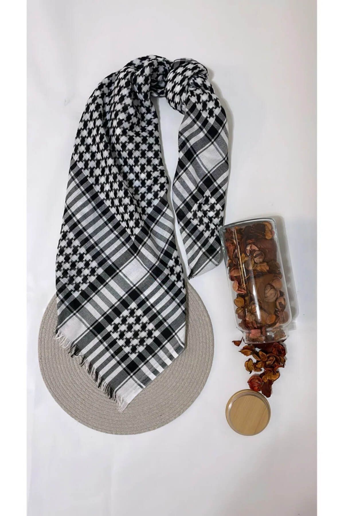 Pamuklu Puşi , Poşu, Kefiye Beyaz Şal 100x100 AYN24014