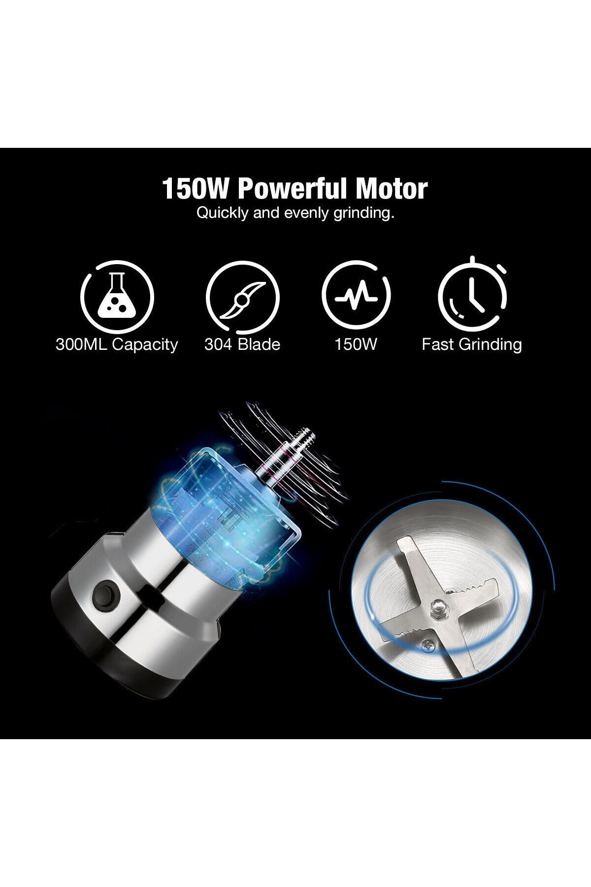 Fithome SC-662 150Watt Elektrikli Paslanmaz Çelik Kahve Baharat Öğütücü
