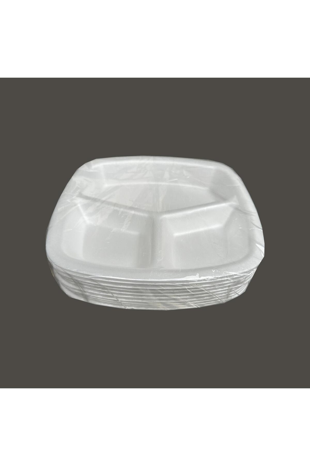Tek Kullanımlık Köpük 3 Bölmeli Tabldot Köpük Tabak - 23.5x25 Cm. - 10 Adetlik 3 Paket