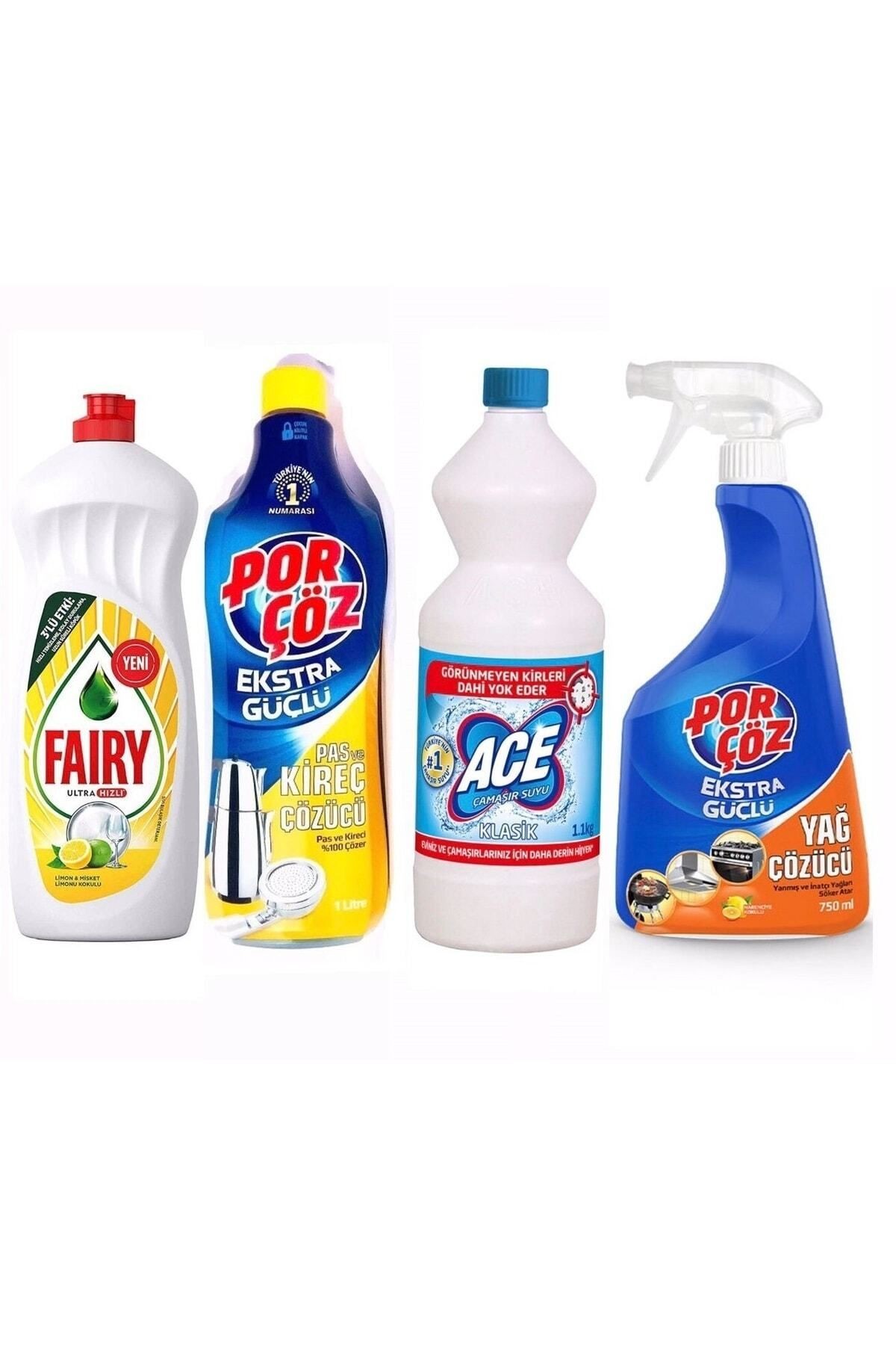 4' Lü Paket Bulaşık Deterjanı 1l+Çamaşır Suyu 1l+Porçöz Pas Çözücü 1l+Porçöz Yağ Çözücü 750 Ml