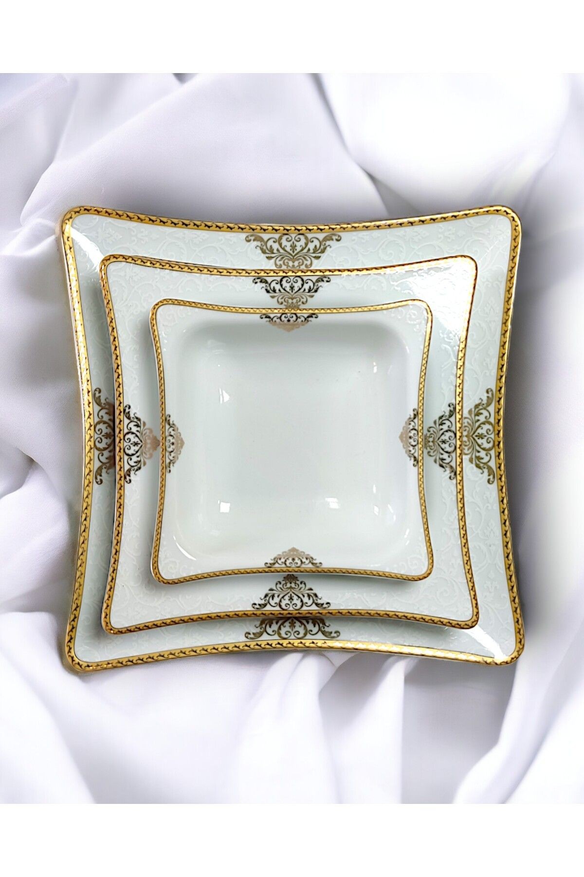 PARS 12 Kişilik Porselen Gold Yemek Takımı 48 Parça Yemek Tabağı,çorba Kasesi.servis Tabağı,