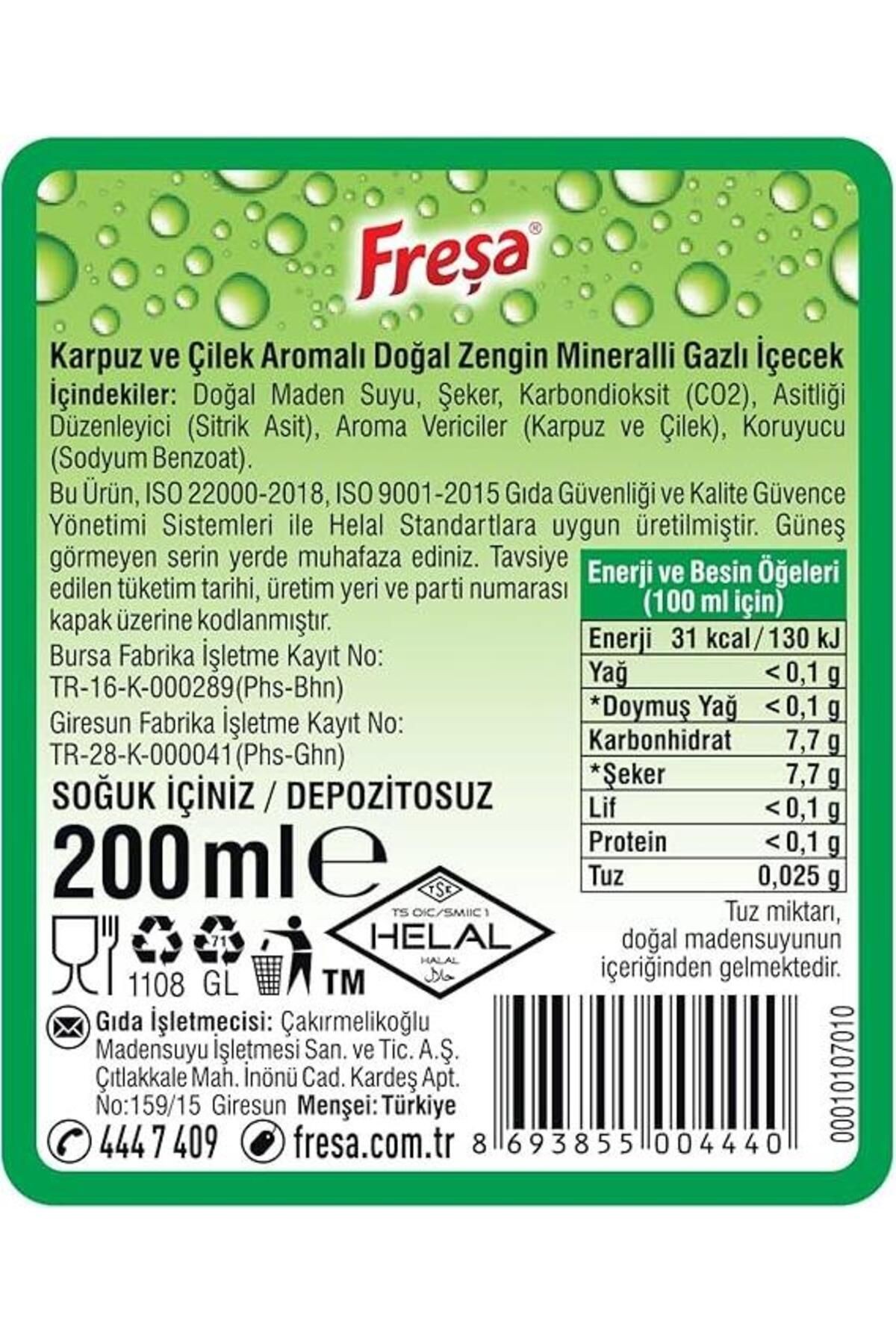 Freşa Karpuz Çilek Aromalı Maden Suyu 200 Ml X 6 Adet
