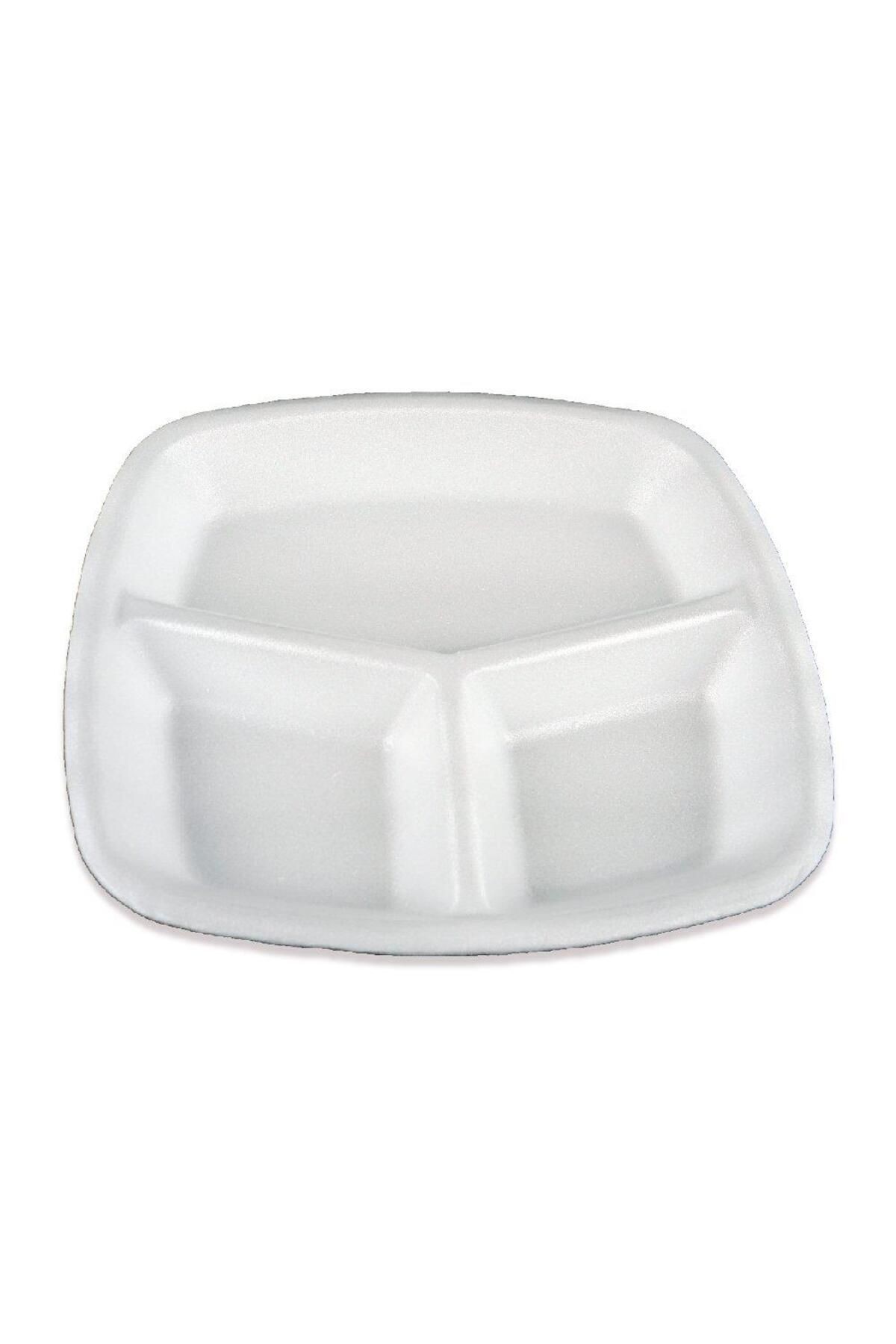 Tek Kullanımlık Köpük 3 Bölmeli Tabldot Köpük Tabak - 23.5x25 Cm. - 10 Adetlik 3 Paket