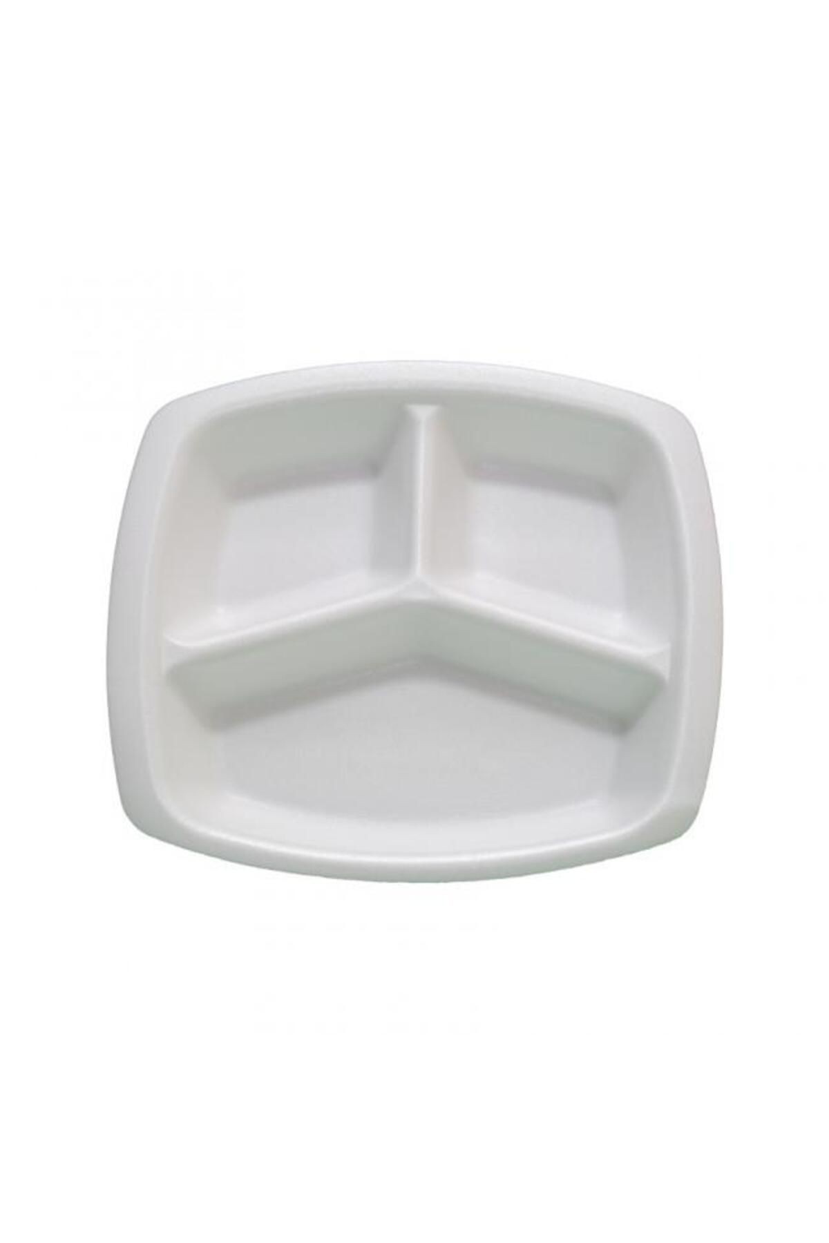 Tek Kullanımlık Köpük 3 Bölmeli Tabldot Köpük Tabak - 23.5x25 Cm. - 10 Adetlik 3 Paket