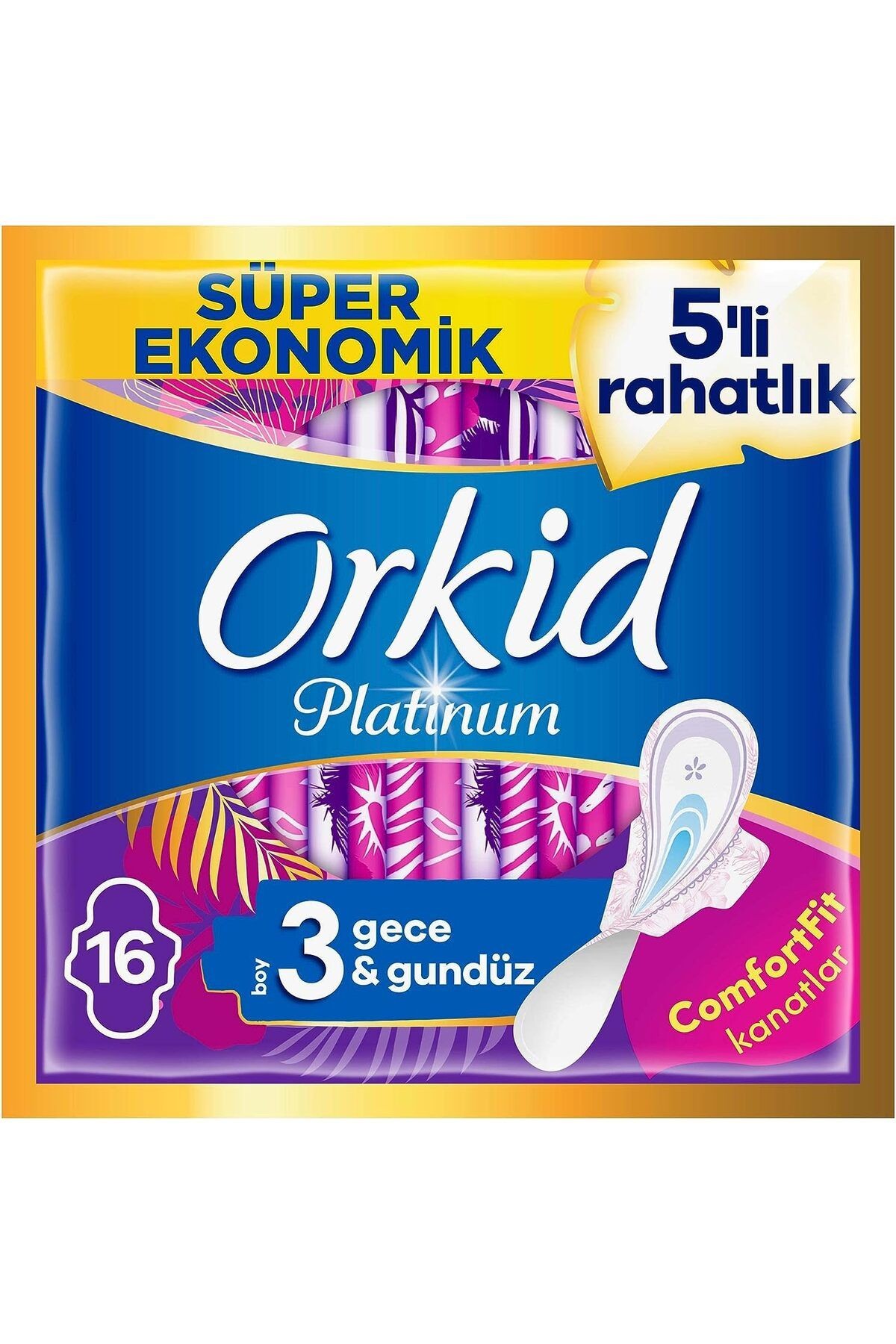 Platinum Kokulu Hijyenik Ped Boy 3 Gece & Gündüz 5’li Rahatlık Süper Ekonomik 16’lı Paket X 3 Adet