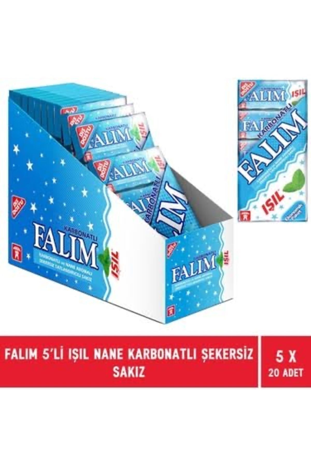 Falım 5'li Paket Işıl Karbonat ve Nane Aromalı Şekersiz Sakız 20 ADET