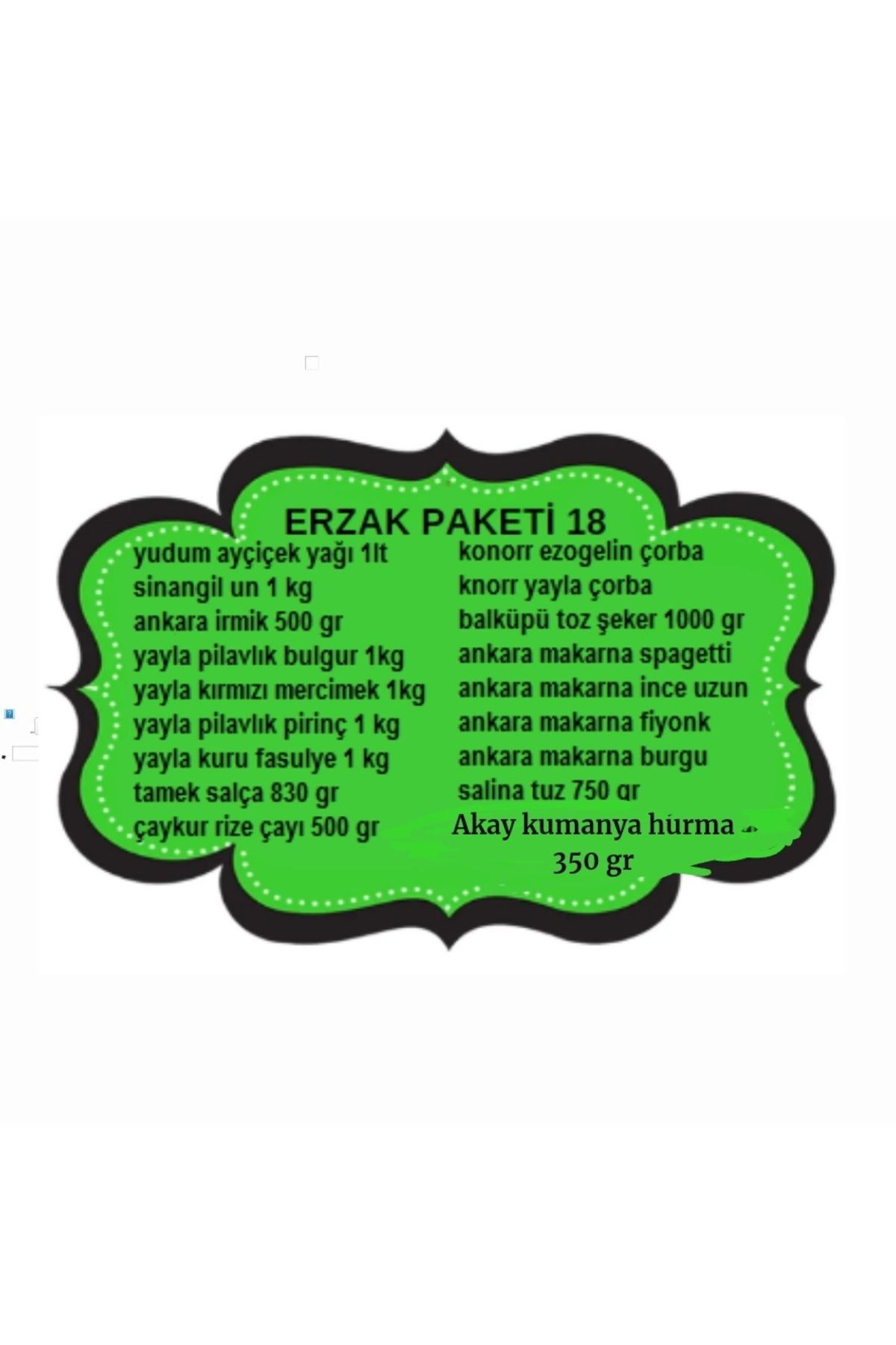 Ramazan erzak yardım kumanya kolisi 18 parça