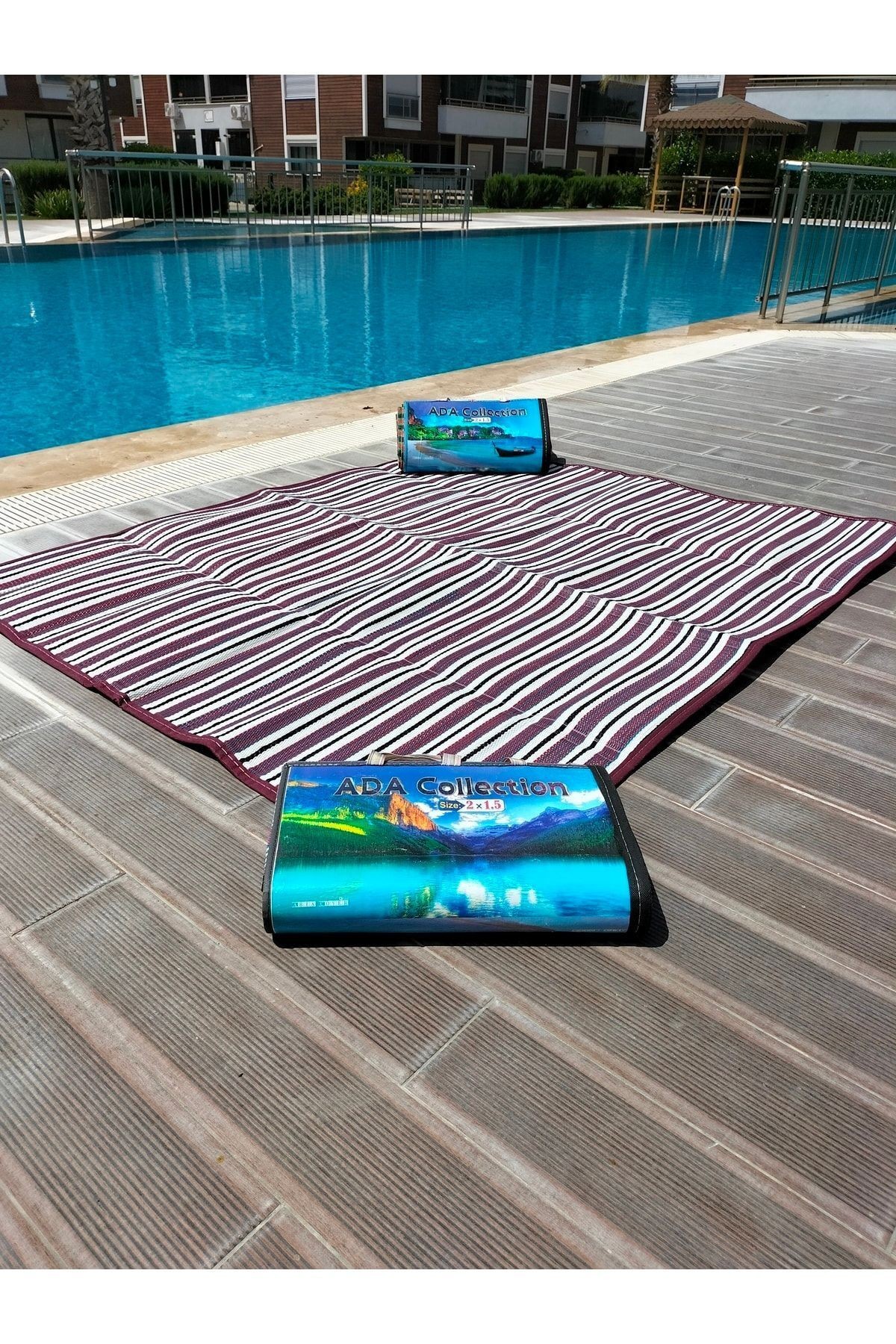 3 mm Katlanır Çantalı Piknik Hasırı -plaj Hasırı -200*150 Ebatlarında Kilim Kırmızı