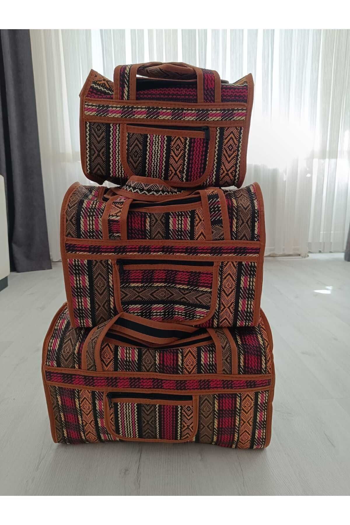 3’lü Hasır Model Kamp,Piknik,Aile El çantası (Renkli)