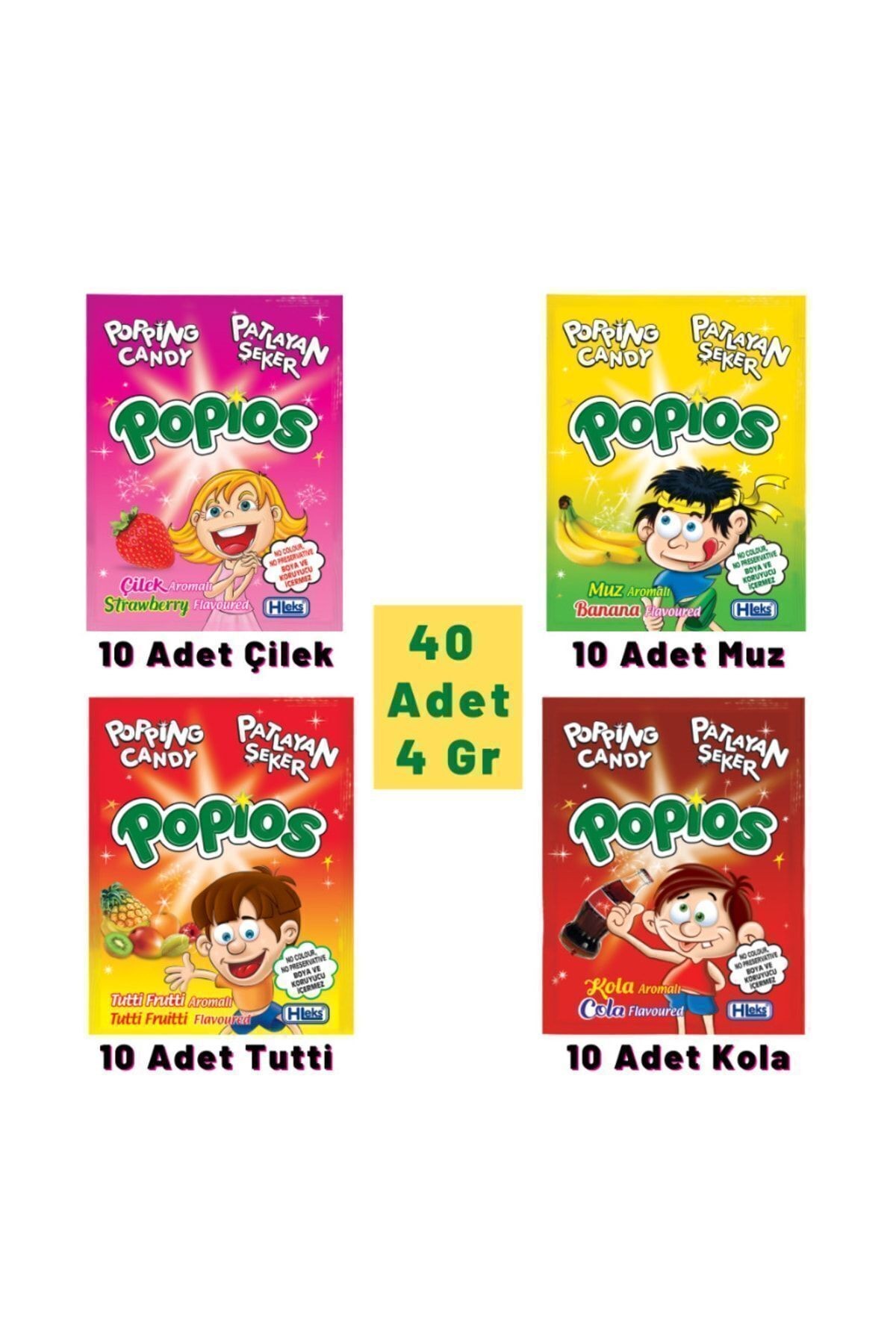 Shoogy Boom Paçito Şeker 4 Çeşit Karışık Kutu = 40 Adet Popios