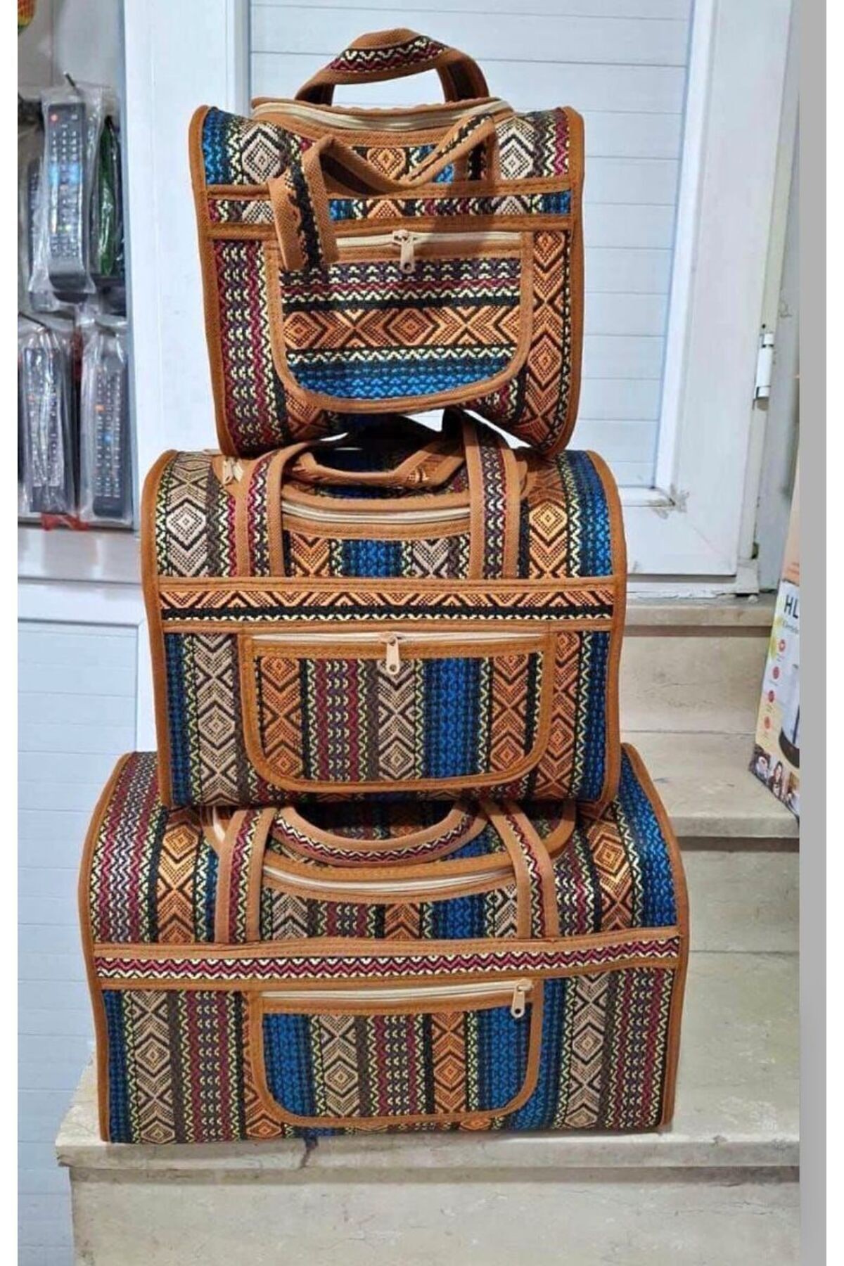 3’lü Hasır Model Kamp,Piknik,Aile El çantası (Renkli)