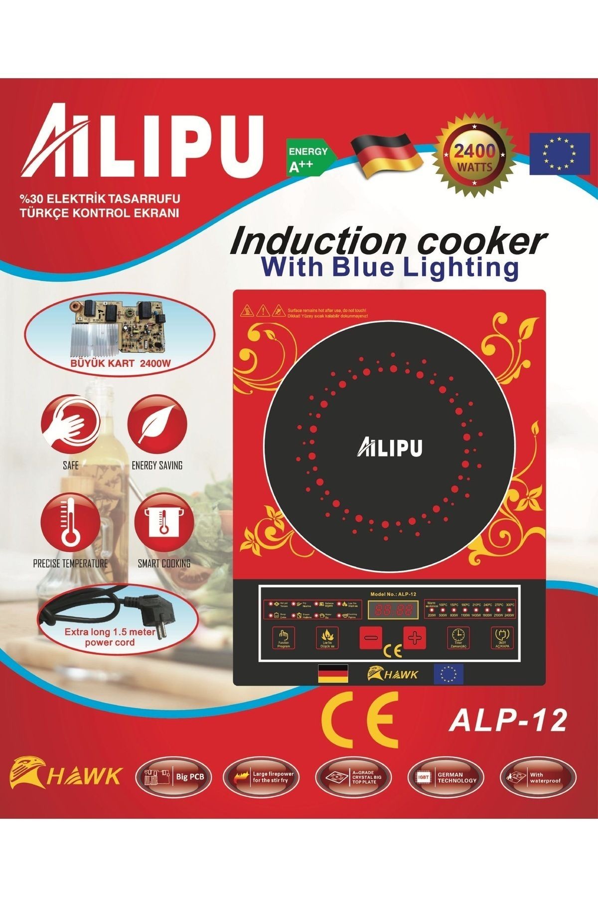 Ailipu/alipu 2400 Watt Dokunmatik Indiksiyonlu, Elektrikli Lazer Ocak