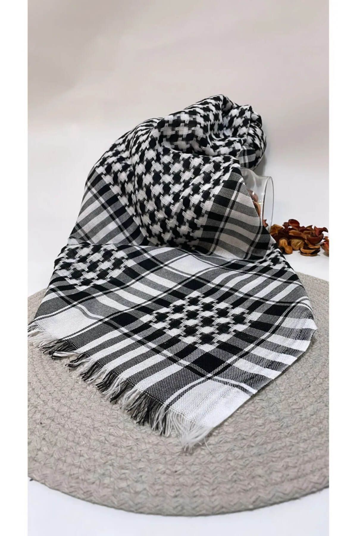 Pamuklu Puşi , Poşu, Kefiye Beyaz Şal 100x100 AYN24014