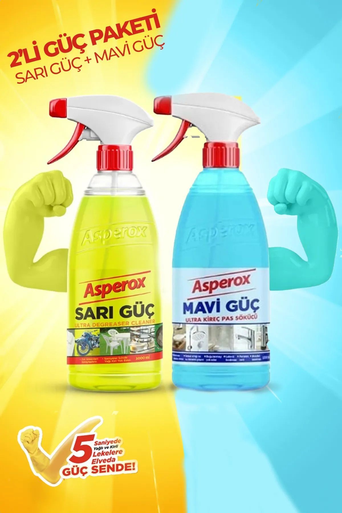 Sarı Güç 1 Litre Asperox Mavi Güç 1 Litre Süper İkili