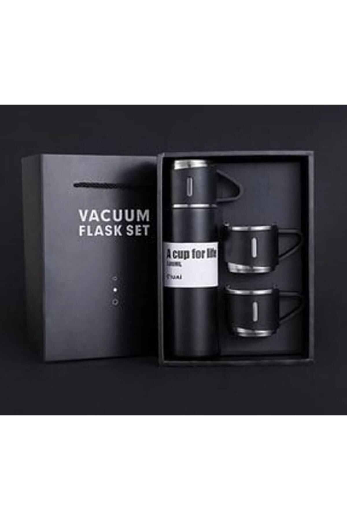 Vacuum Flask Set Üç Bardaklı Kutulu Paslanmaz Çelik Termos Seti 500 Ml