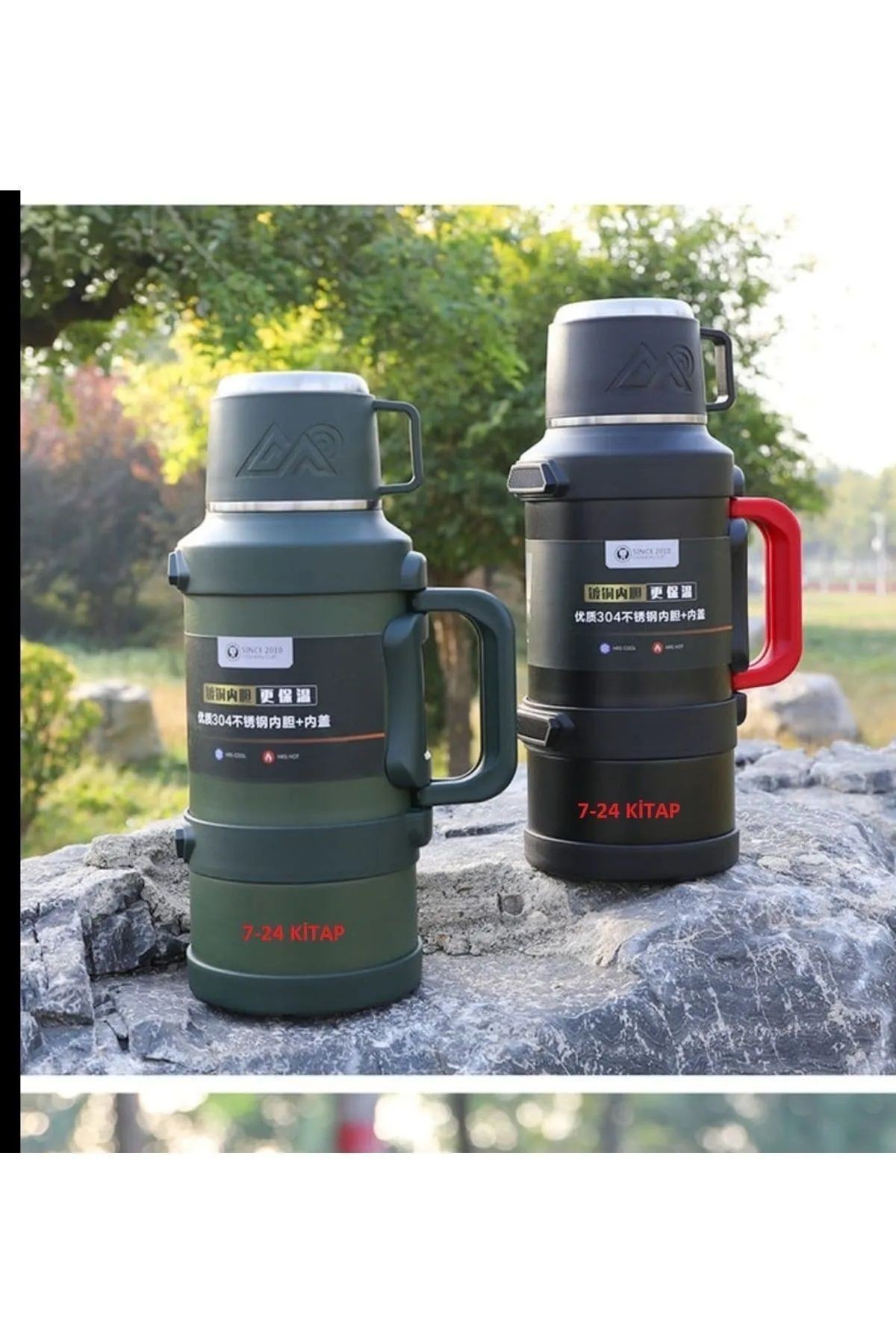 Termos 3.2 Litre Siyah-gümüş-yeşil Renkler Kamp Aile Boy Çelik Termos