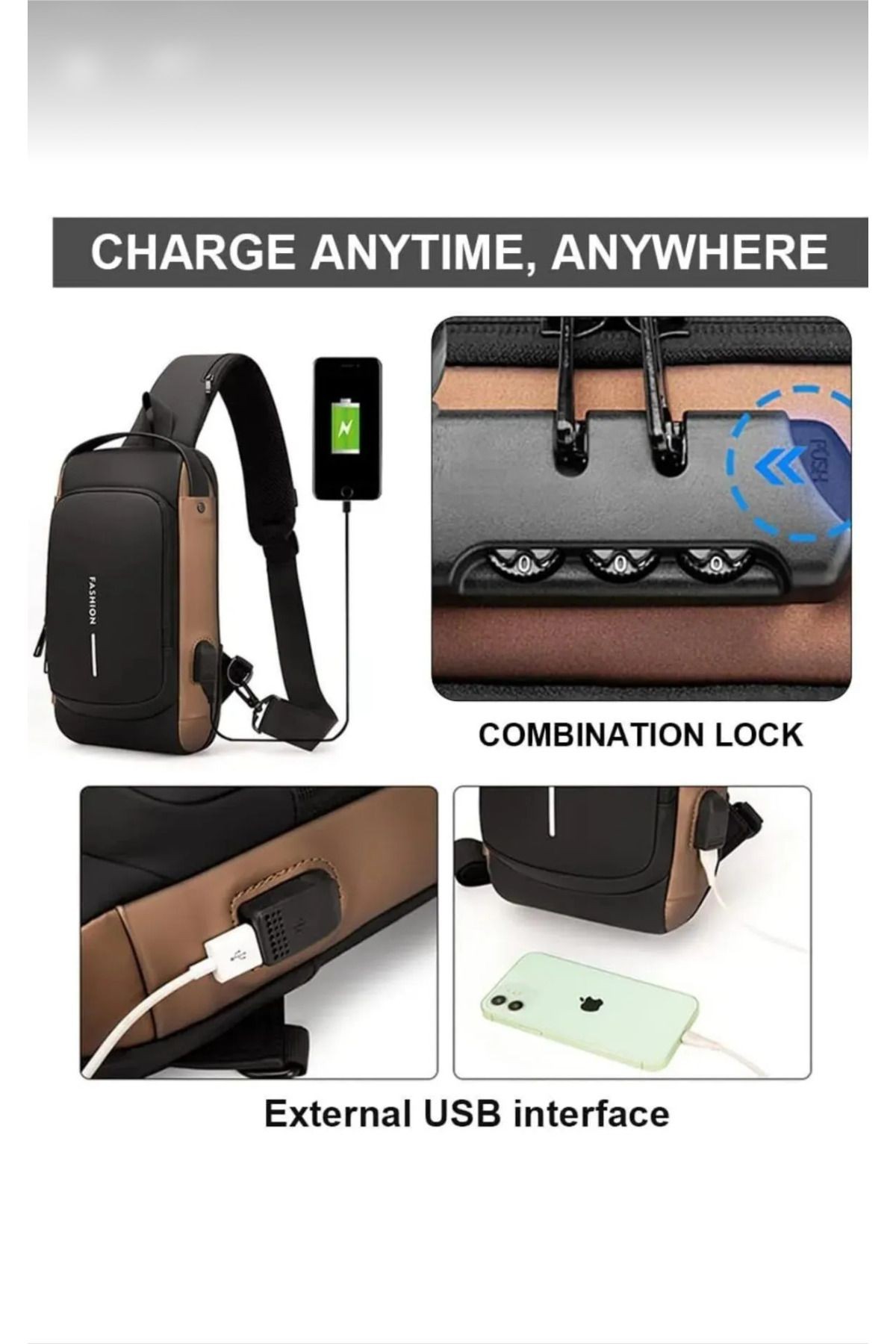 Arion Usb Şarj Portlu Ve Kilitli Omuz Ve Göğüs Çantası