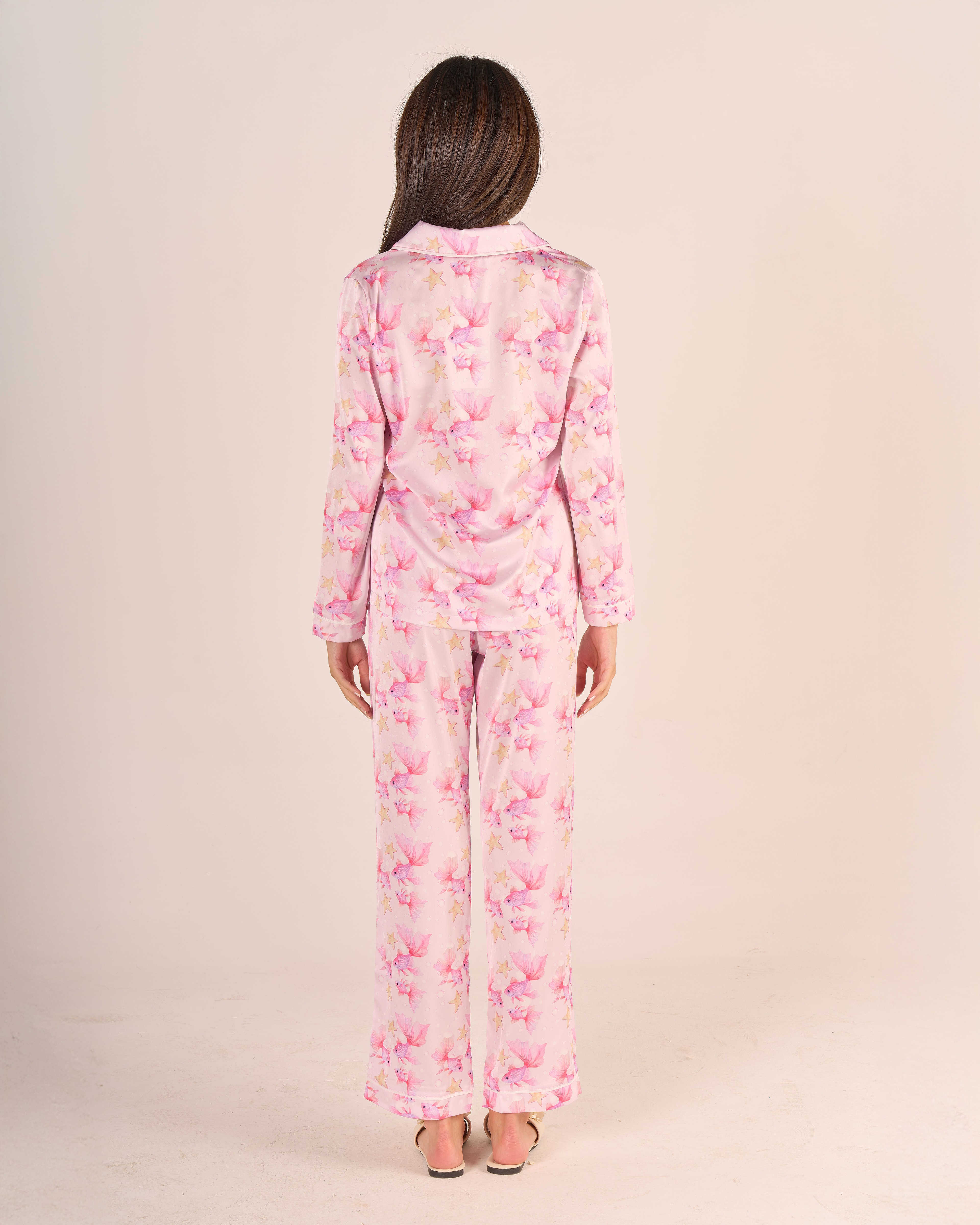 Pembe Balık Saten Pijama Takımı