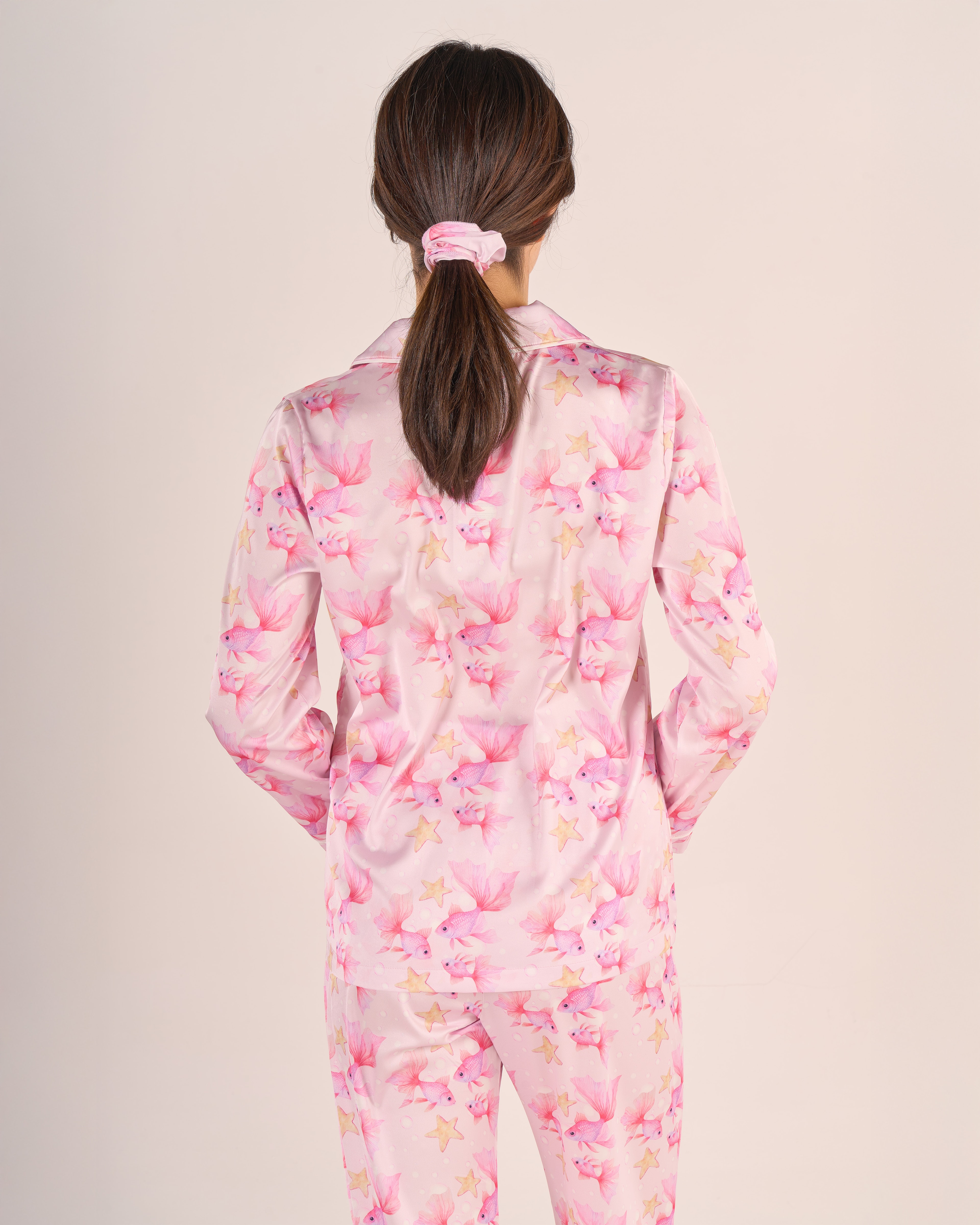Pembe Balık Saten Pijama Takımı