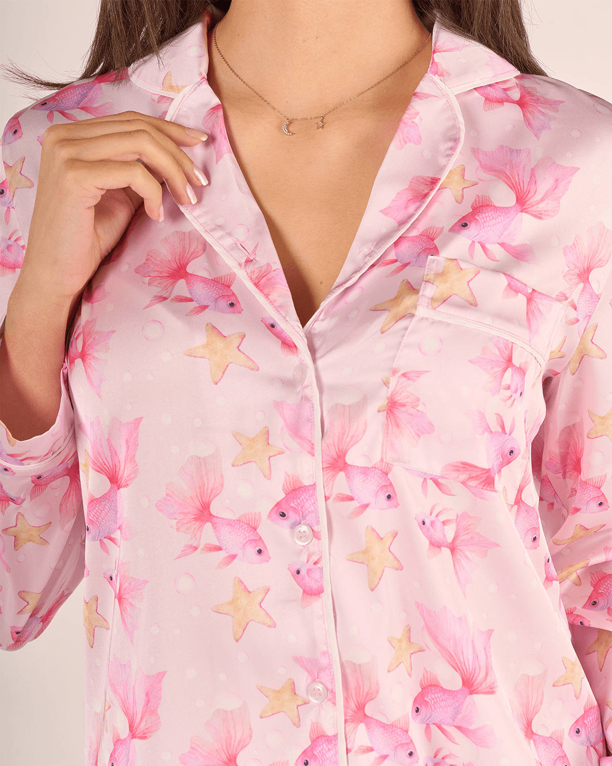 Pembe Balık Saten Pijama Takımı