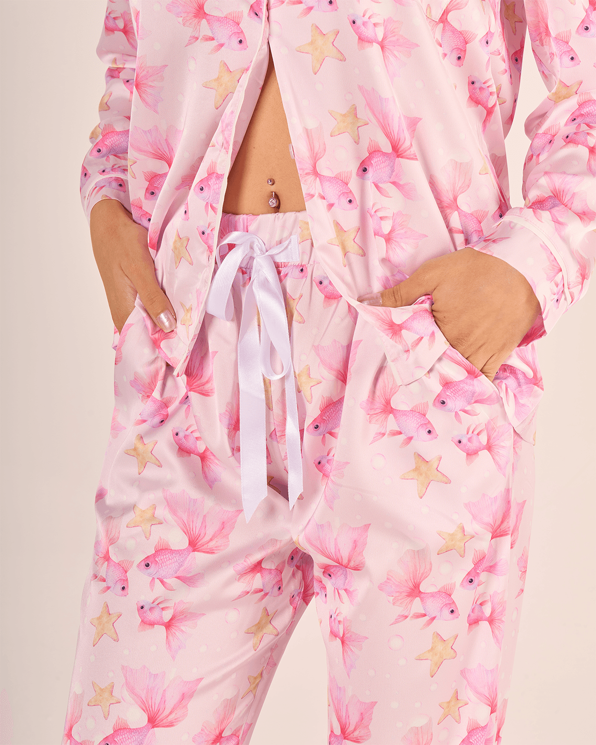 Pembe Balık Saten Pijama Takımı