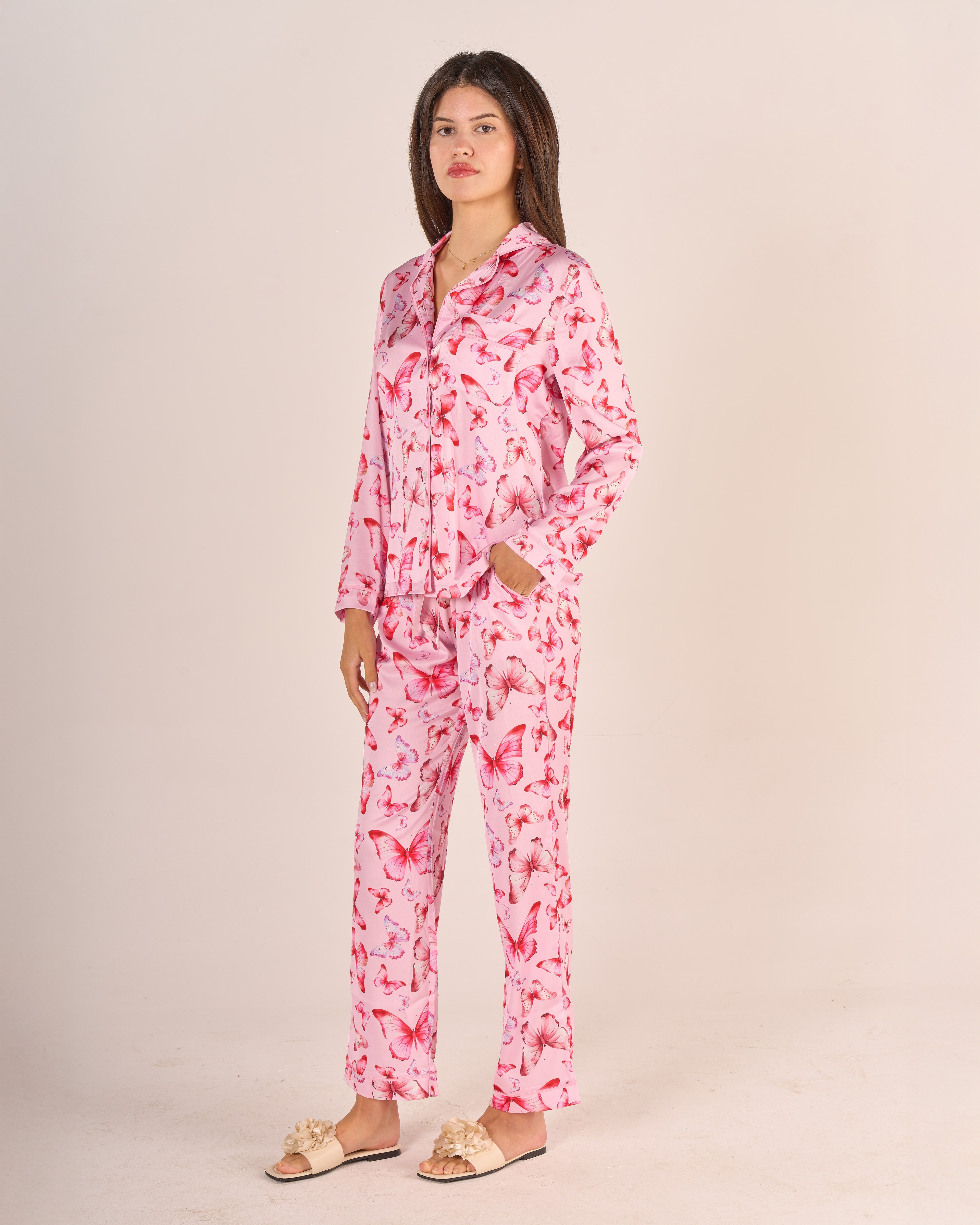 Lady&Macha Kelebekleri | Pembe Kelebek Pijama Takımı - Uzun