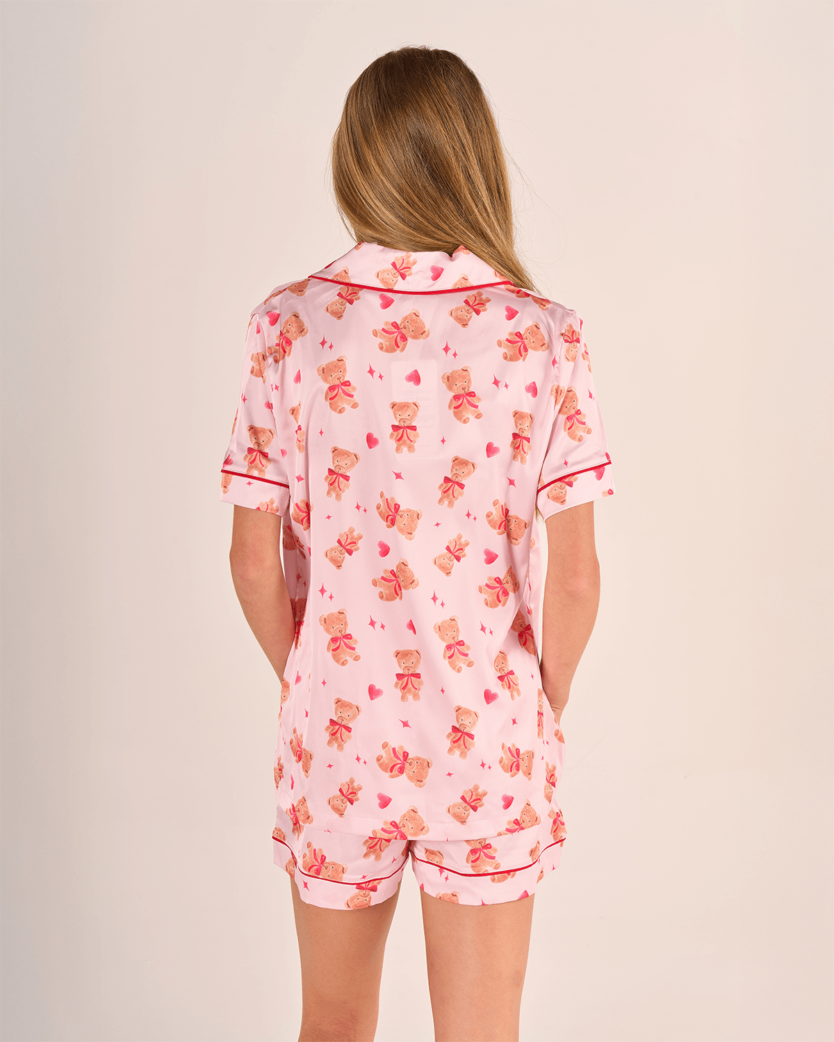 Ayıcık Desenli Gömlek Düğmeli Pijama Takımı - Kısa