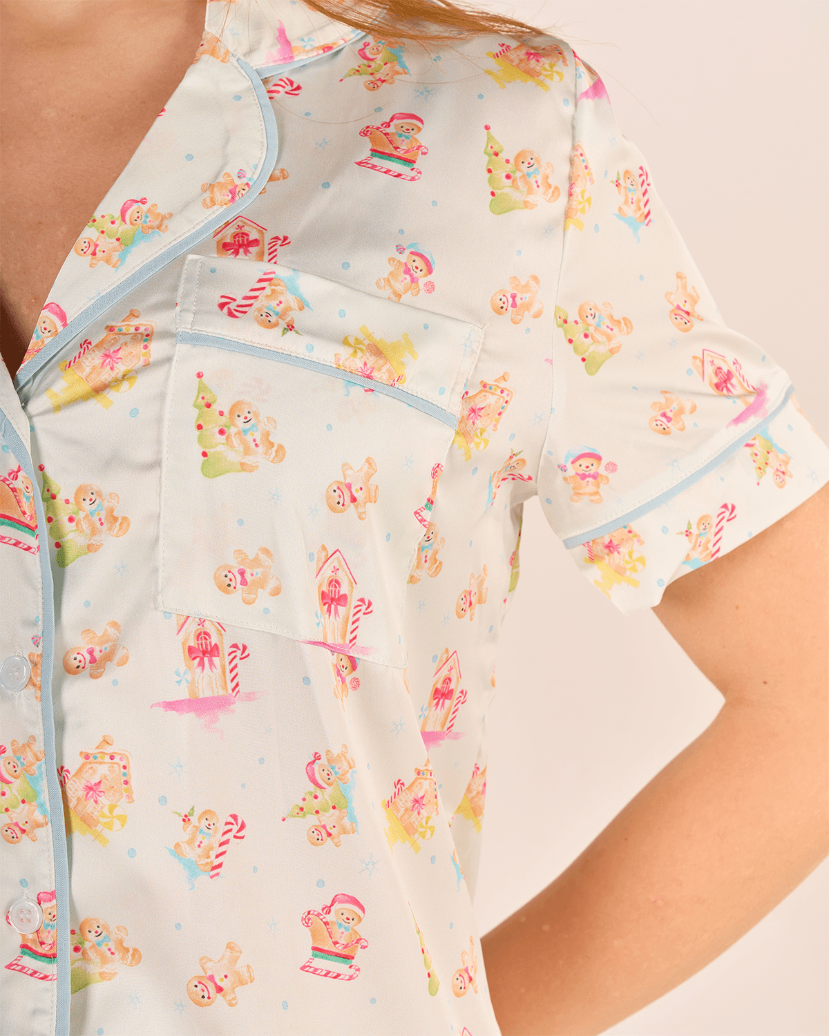 Yılbaşı Temalı Kurabiye Desenli  Pijama Takımı  - Kısa