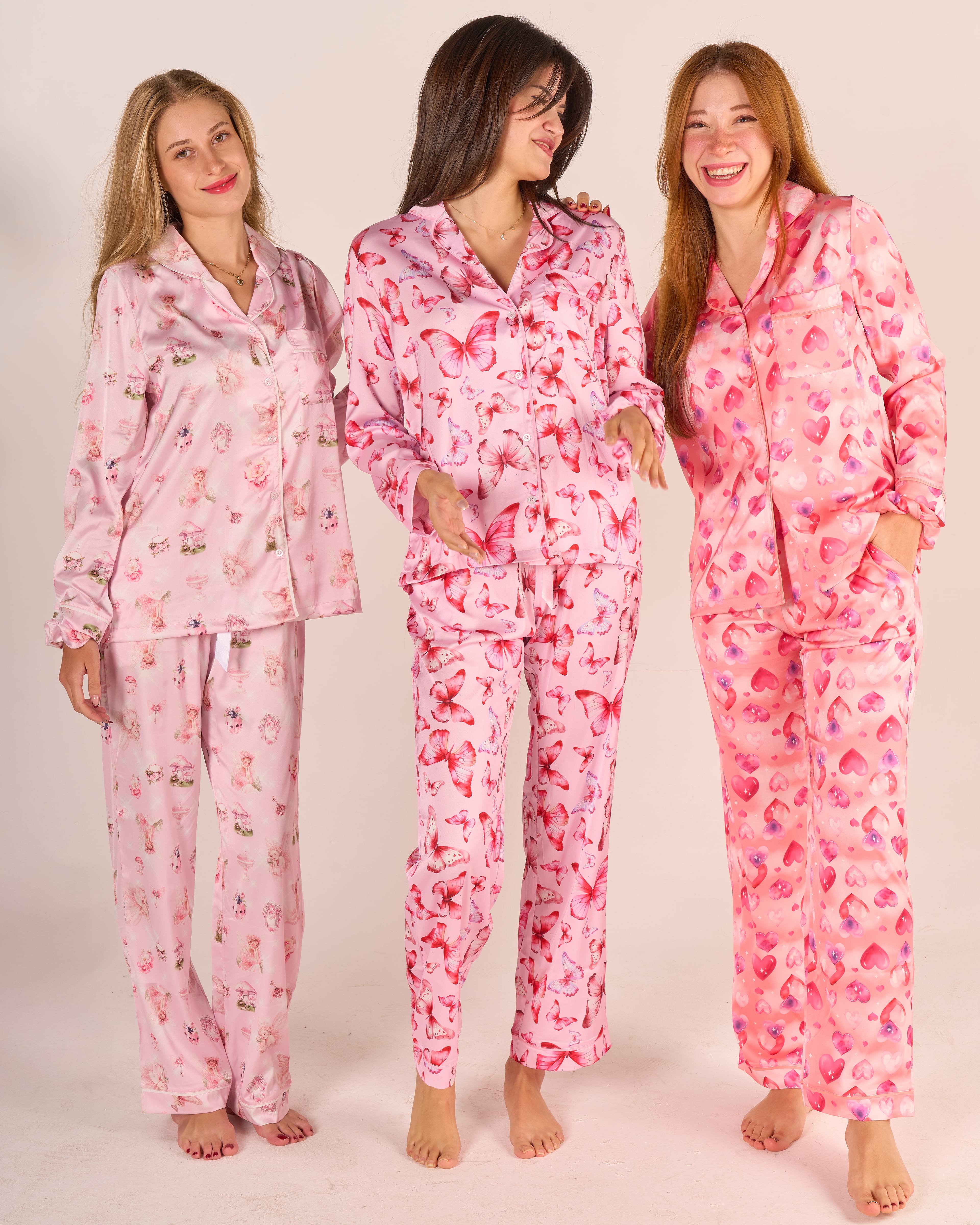 Dream in Pink – 3’lü Lady&Macha Premium Saten Pijama Seti