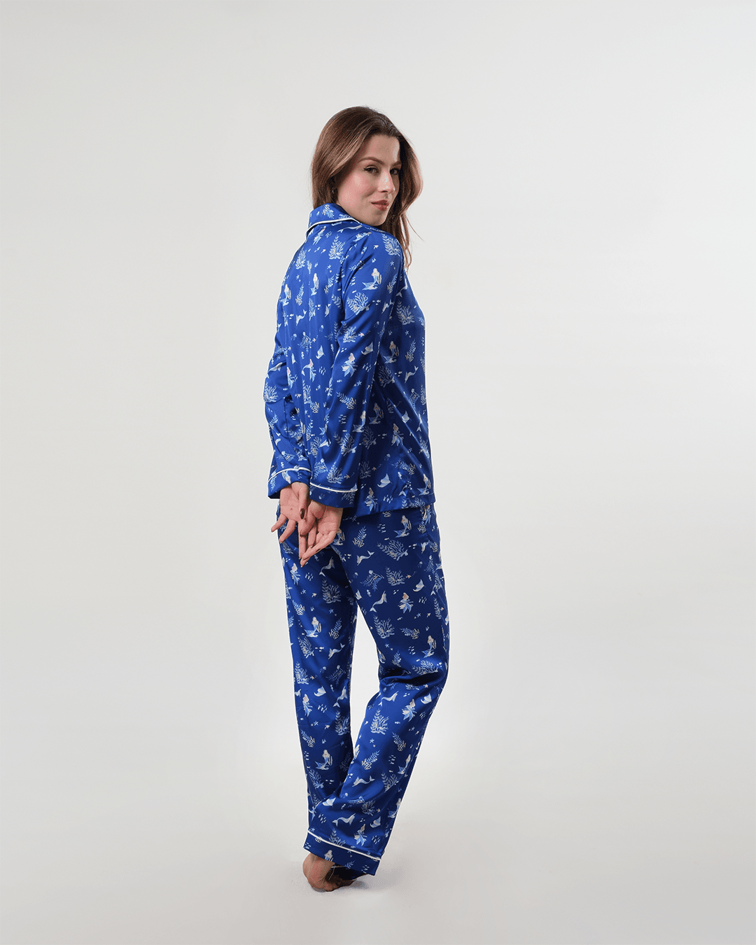 Deniz Kızı Temalı Gömlek Düğmeli Pijama Takımı