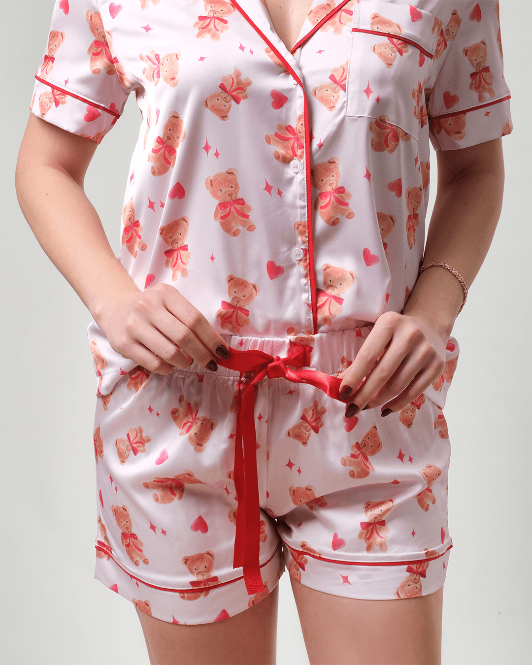 Ayıcık Desenli Gömlek Düğmeli Pijama Takımı