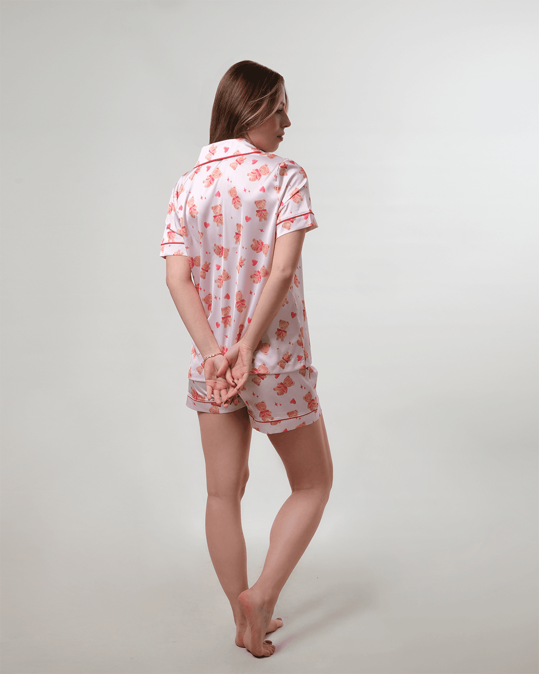Ayıcık Desenli Gömlek Düğmeli Pijama Takımı