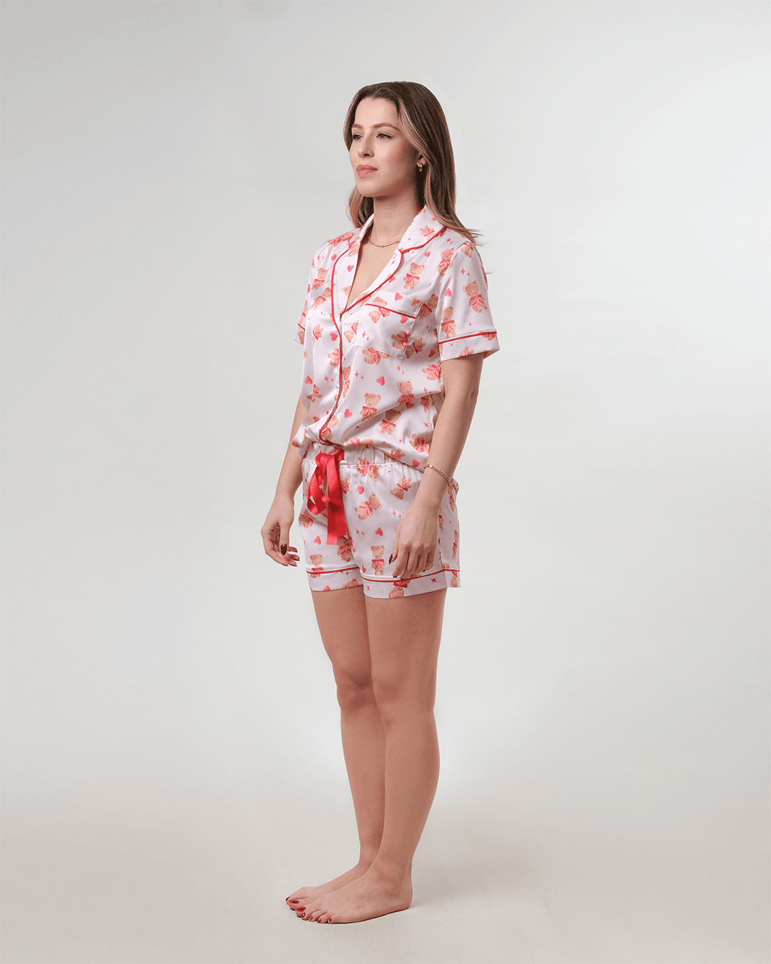 Ayıcık Desenli Gömlek Düğmeli Pijama Takımı