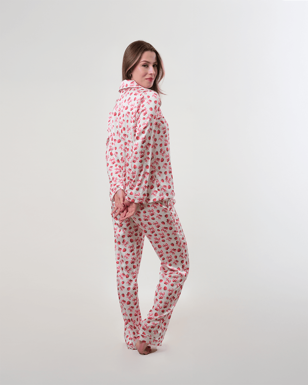 Kiraz Desenli Gömlek Düğmeli Pijama Takımı