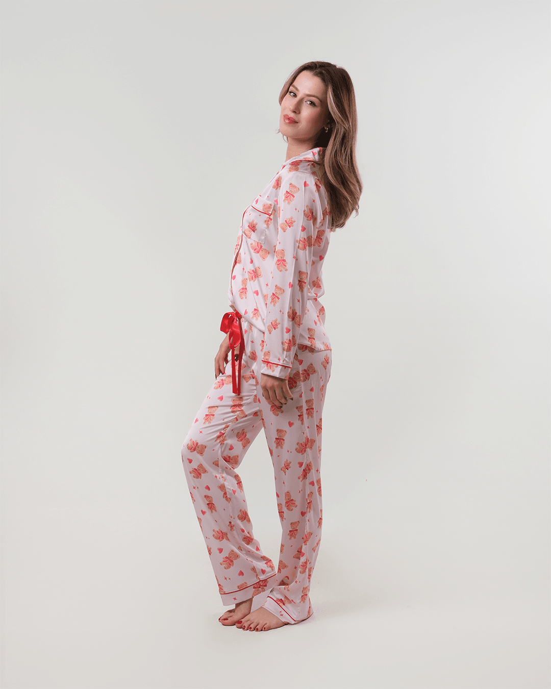 Ayıcık Desenli Gömlek Düğmeli Pijama Takımı