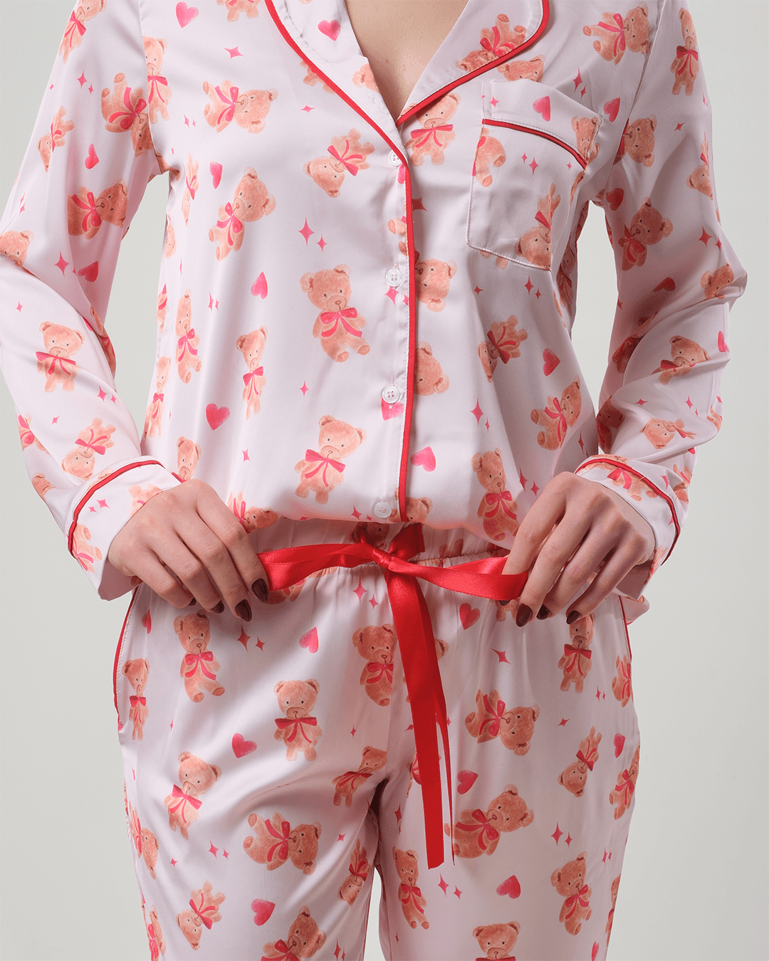 Ayıcık Desenli Gömlek Düğmeli Pijama Takımı