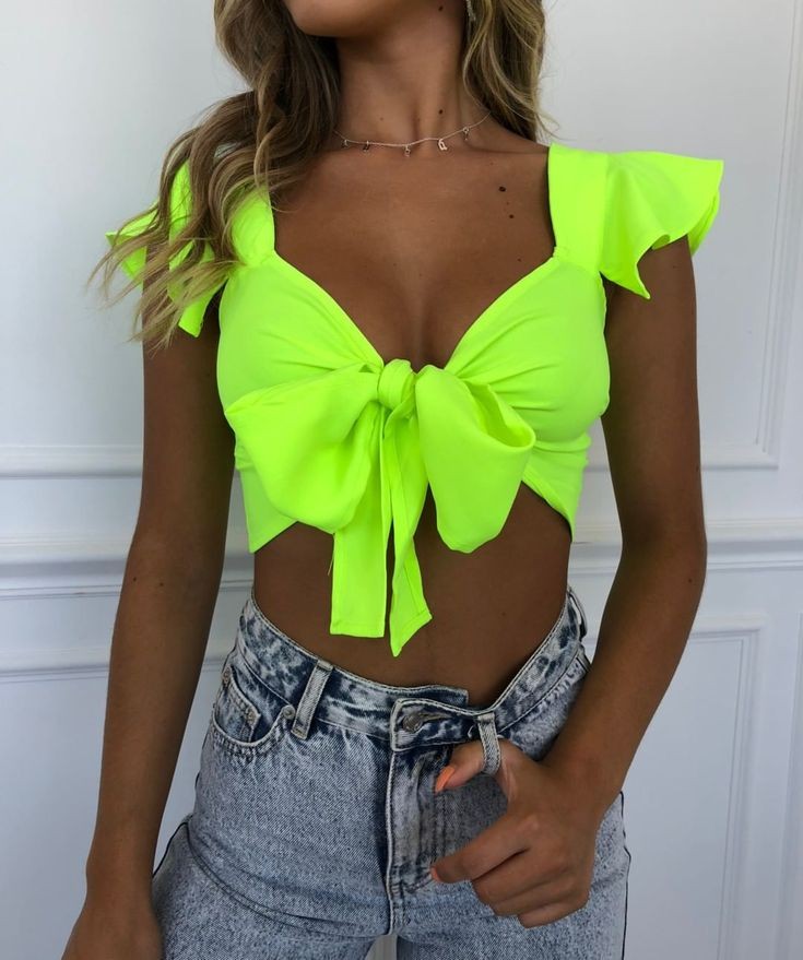 Bağlamalı crop - Neon Yeşil